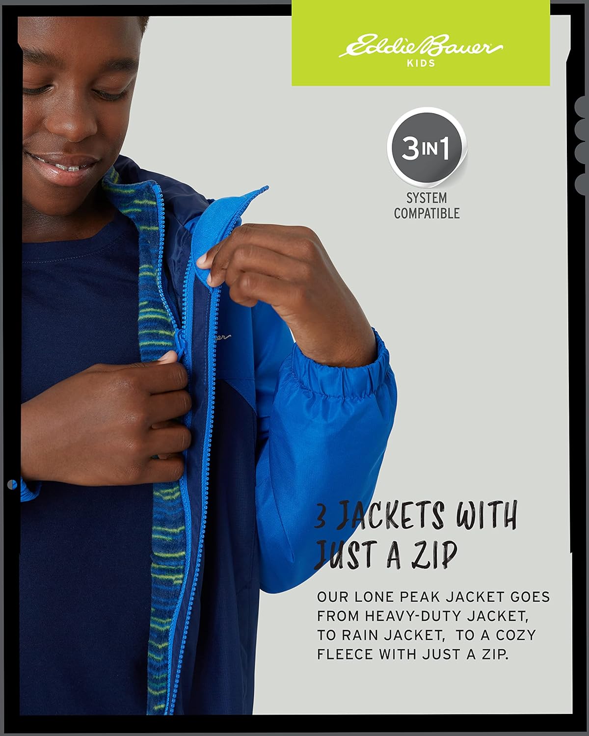 Eddie Bauer Boys' Jacket - Lone Peak Waterproof 3-in-1 Insulated Windbreaker Coat with Removable Fleece Lining (5-20) - Image 3