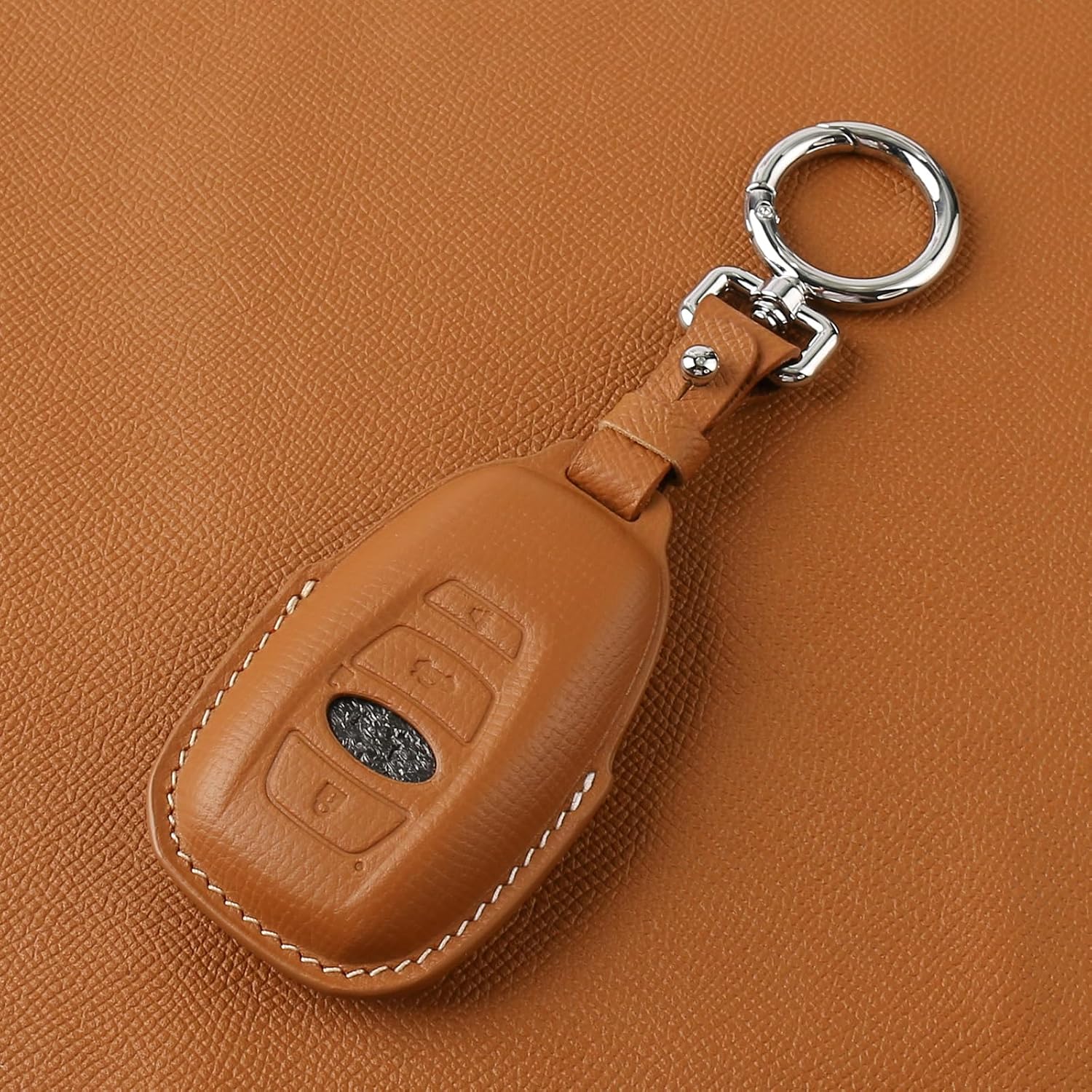 Leather Key Fob Cover with Keychain, Compatible with Subaru WRX, BRZ, XV, Outback, Ascent, Forester, Legacy,Impreza Key (Brown)