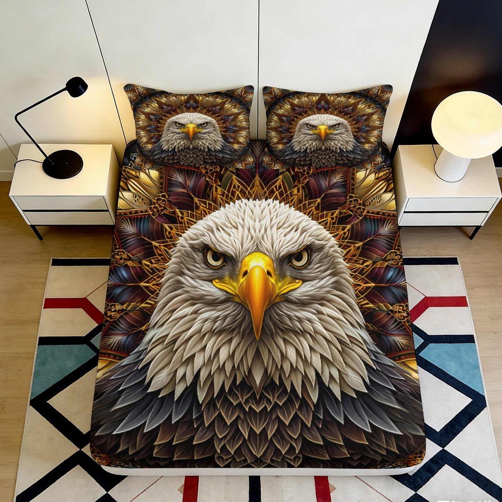 3D Printed eagle Fitted Sheet, soft touch Microfiber, wrinkle resistant, non-slip, bed cover for home bedroom or guest room, apartment bedding, easy care 120x200x25cm