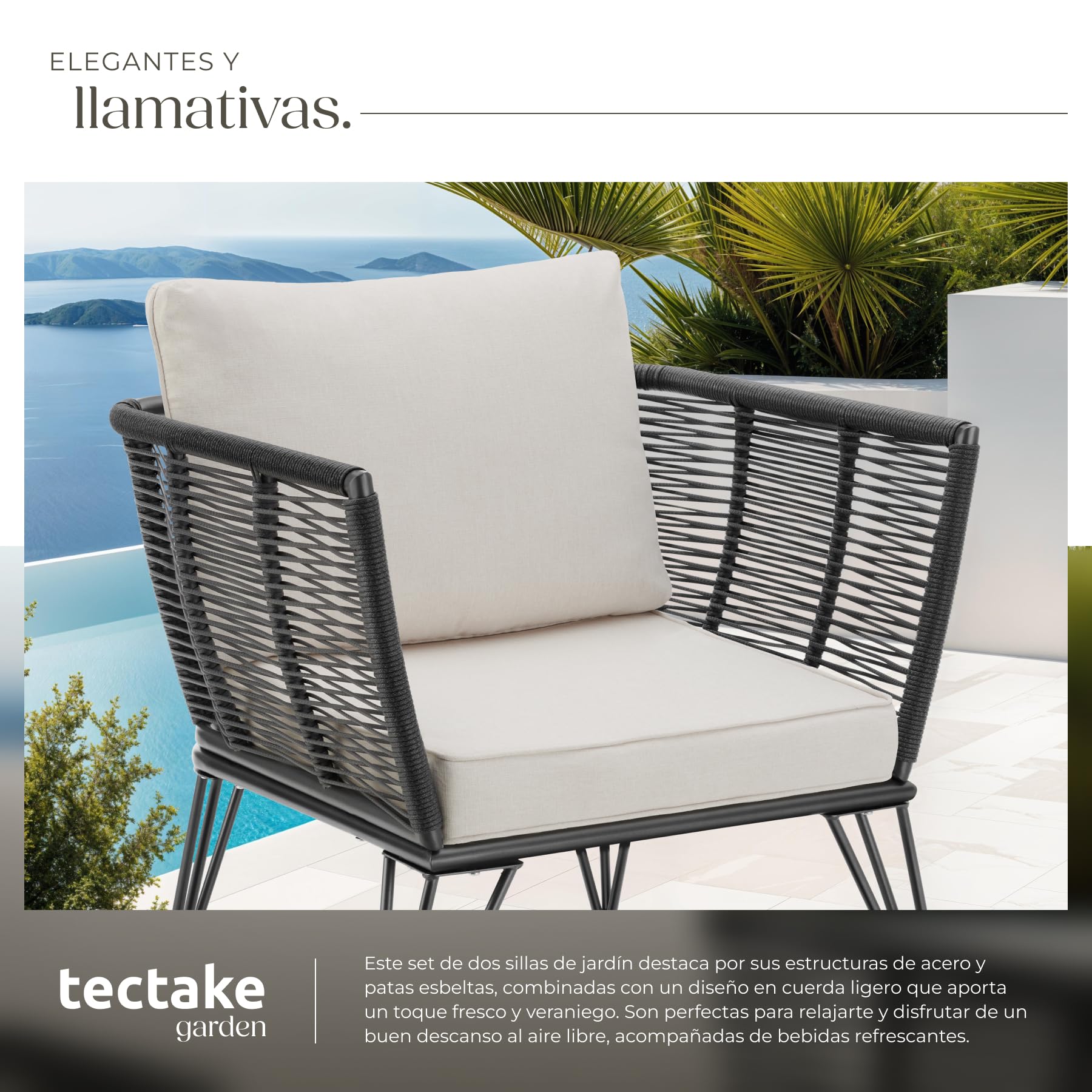 tectake® Sillas de Jardin Exterior de Ratán, Sillones de Jardin, Cojines, Sillas Exterior Resistente a la Intemperie, Sillones para Terrazas, Muebles de Jardín, Butacas de jardín - 2 Sillas