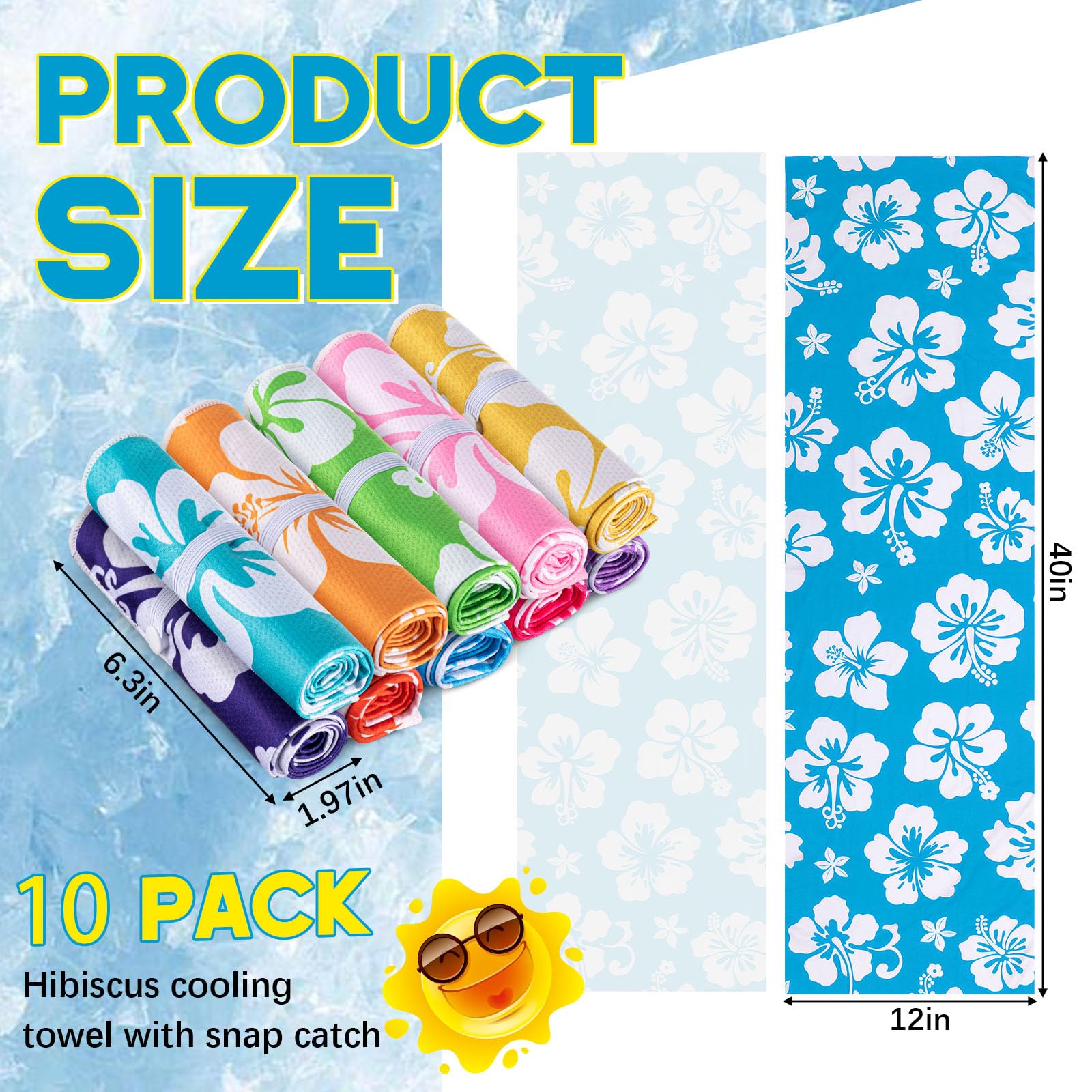 10 Pack Hawaiian Hibiscus Cooling Towel with Buckle 40