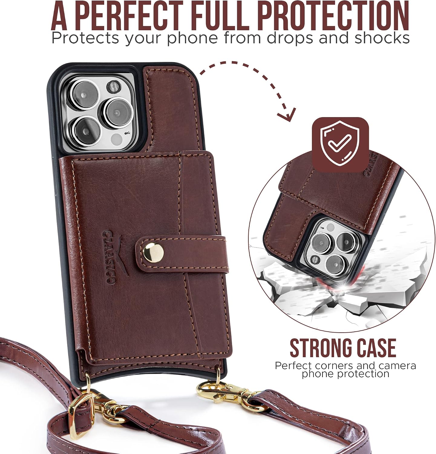 iPhone 13 Pro Max Case Faux Leather Wallet - Crossbody Purse Credit Card Holder Wallet - RFID Blocking, Clear ID Window, Exterior Slot Magnetic Closer Wallet with Detachable & Expandable Leather Strap