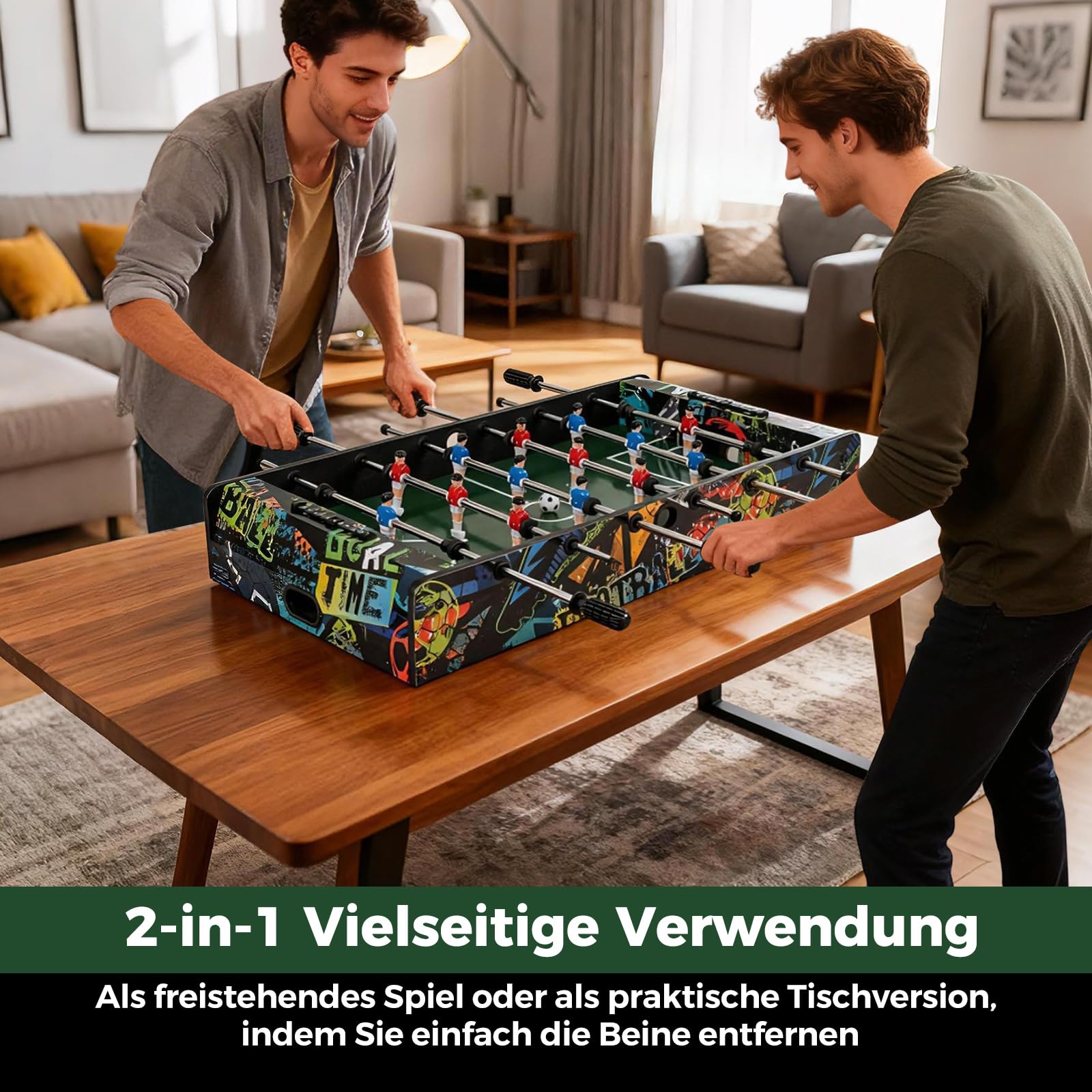 COSTWAY 2 in 1 Tischkicker mit abnehmbarer Tischplatte, Kickertisch mit 2 Bällen, 14 Spieler & Anzeigetafel, Tischfussball für Kinder & Erwachsene, Tischfußball für Zuhause, Büro & Bar, 86 x 51 x 69cm