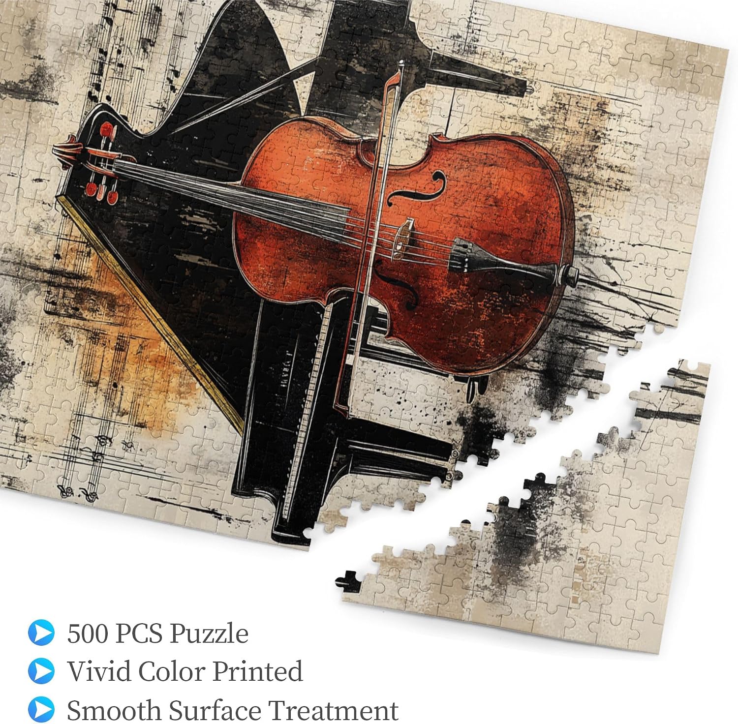 Puzzles for Adults 500 Pieces,Piano, Cello & Sheet Music, Wooden Jigsaw Puzzles,Vintage Musical Instrument Posters,Adults Artwork, Impossible Hard Difficult Challenging Puzzles for Adults