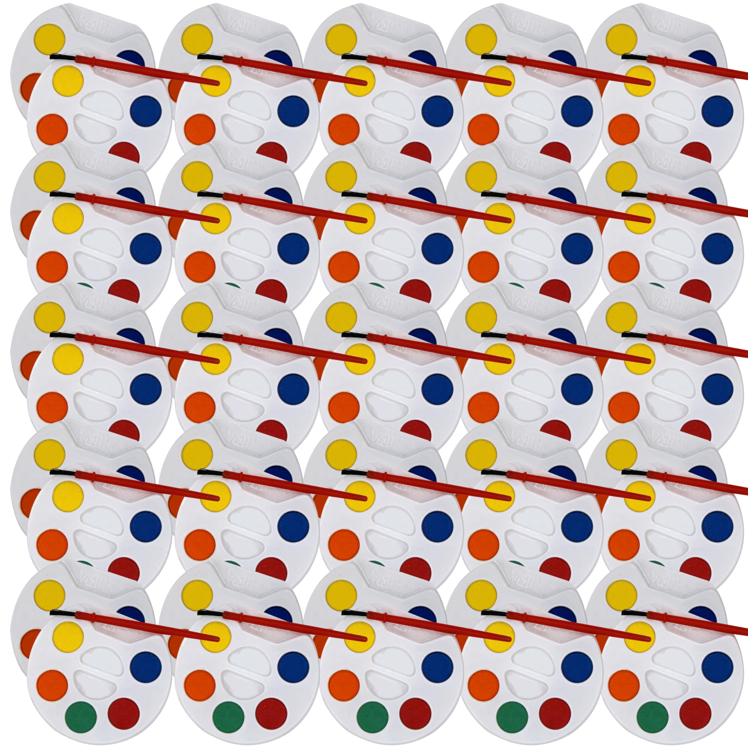 Color Swell Bulk Watercolors Round Paint Pack with Brushes - 50 Sets with 5 Washable Colors Each - Great for Kids, Classrooms, Parties, Students,