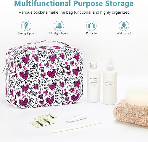 Miniatura 24 de Mossio Neceser colgante con gancho resistente, organizador de viaje grande portátil para maquillaje cosmético para hombres y mujeres Beige,Pájaro