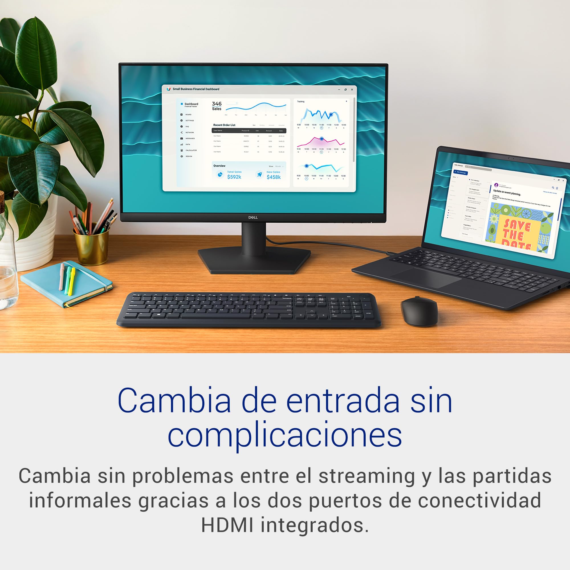 DELL 24 Monitor - SE2426HS, Full HD (1920x1080), 144Hz, IPS, 1ms MPRT, AMD FreeSync, Ajuste de Altura, VESA (100x100mm), 2 HDMI, 3 Años de Garantía, Negro