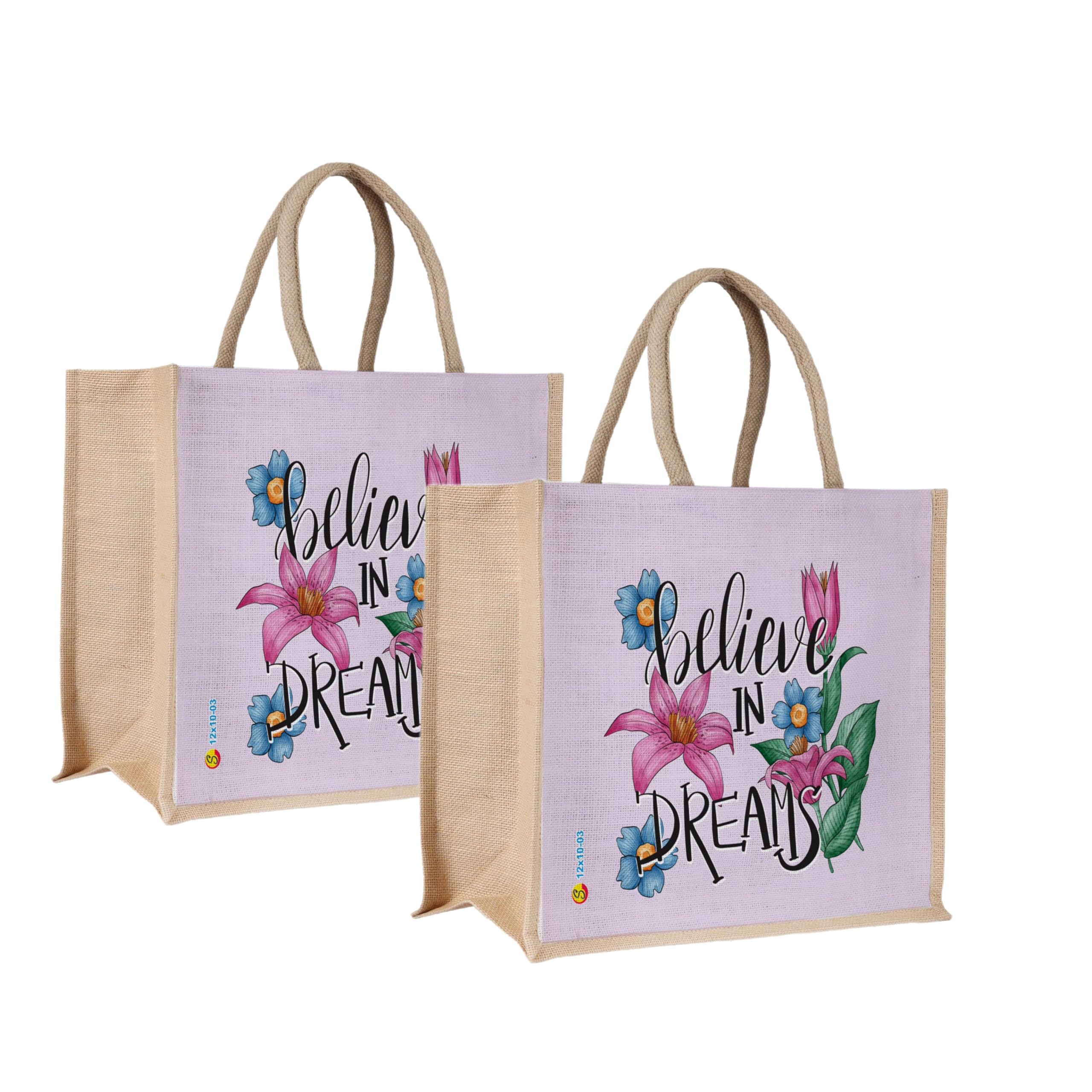 Sangra Multicolor Jute bag for Women and Men Lunch Bag with Zip and Handle (Small) (Pack of Two)-image-16
