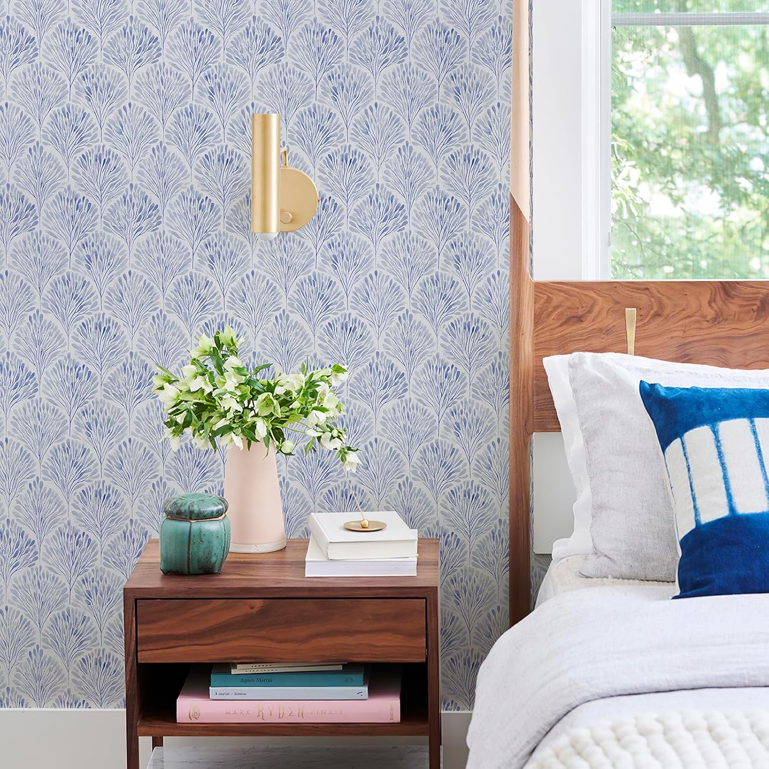 Simon&Siff Modern Wallpaper Peel and Stick Boho Contact Paper Blue Geometric Wallpaper Removable Waterproof Self Adhesive Wall Paper for Bedroom Cabinets Decor 480" x 17.3"