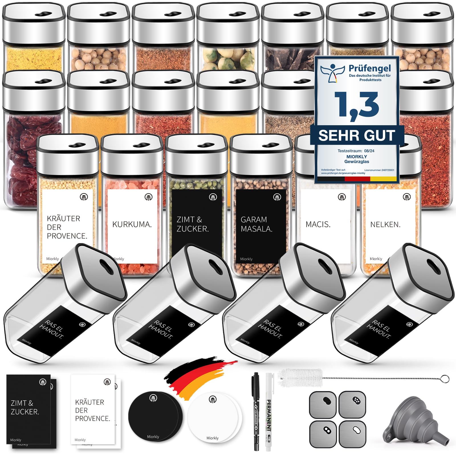 24 Barattoli per Spezie Rettangolari, 120 Ml, Set Con Inserto per