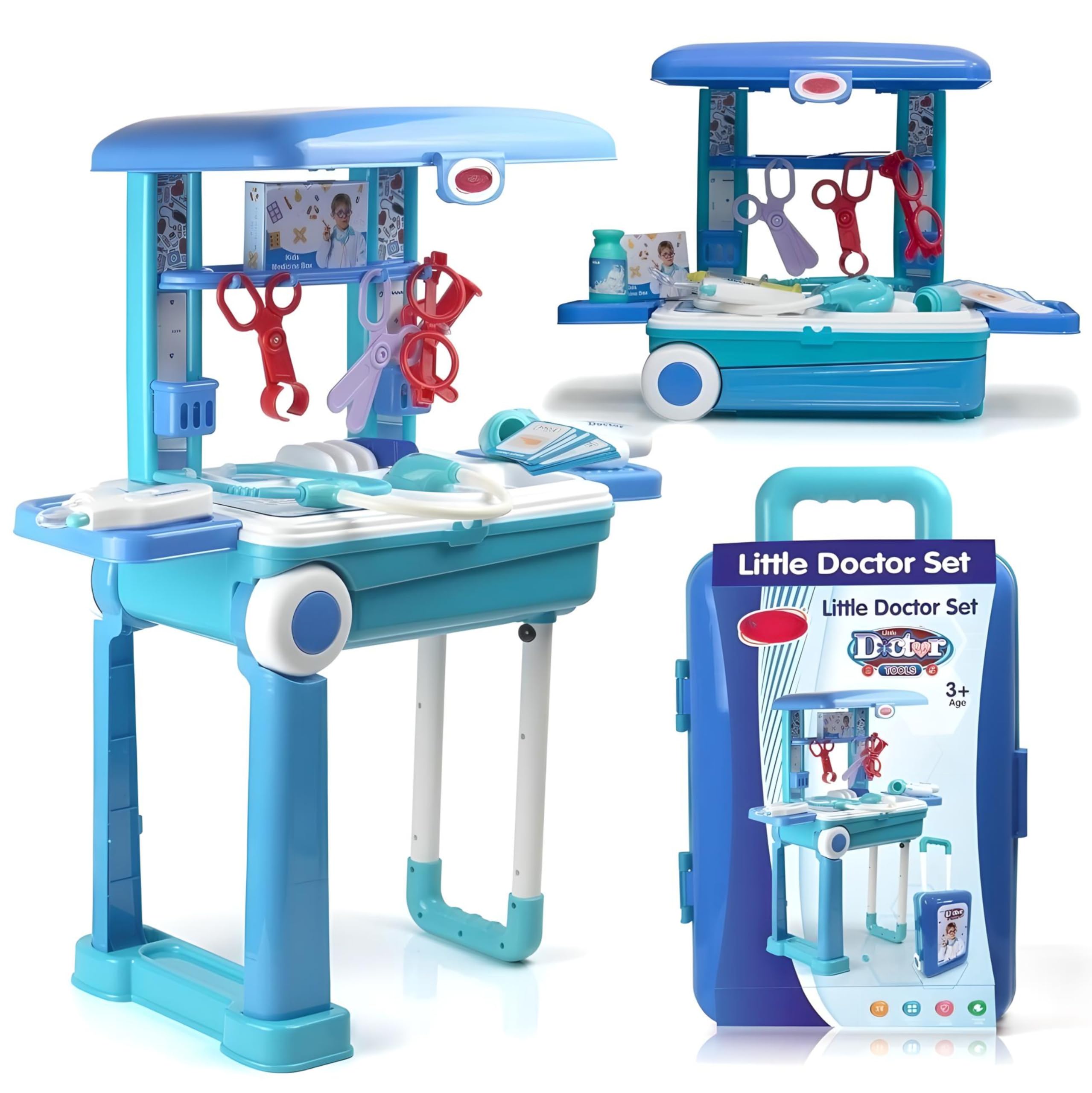 MM TOYS Premium Doctor Play Set Trolley Suitcase 3-in-1 Toy for Kids 3-10 Years Old Boy and Girl Kids - Realistic Accessories and Lights Doctor Pretend Play Set- Blue (B0CQHHN6SB) Amazon Price History, Amazon Price Tracker
