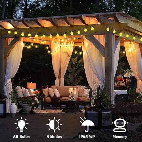 Miniatura 3 de Guirnalda de luces solares impermeables para exteriores, 50 LED de 23 pies, luces de globo de cristal con 8 modos de iluminación, luces de patio