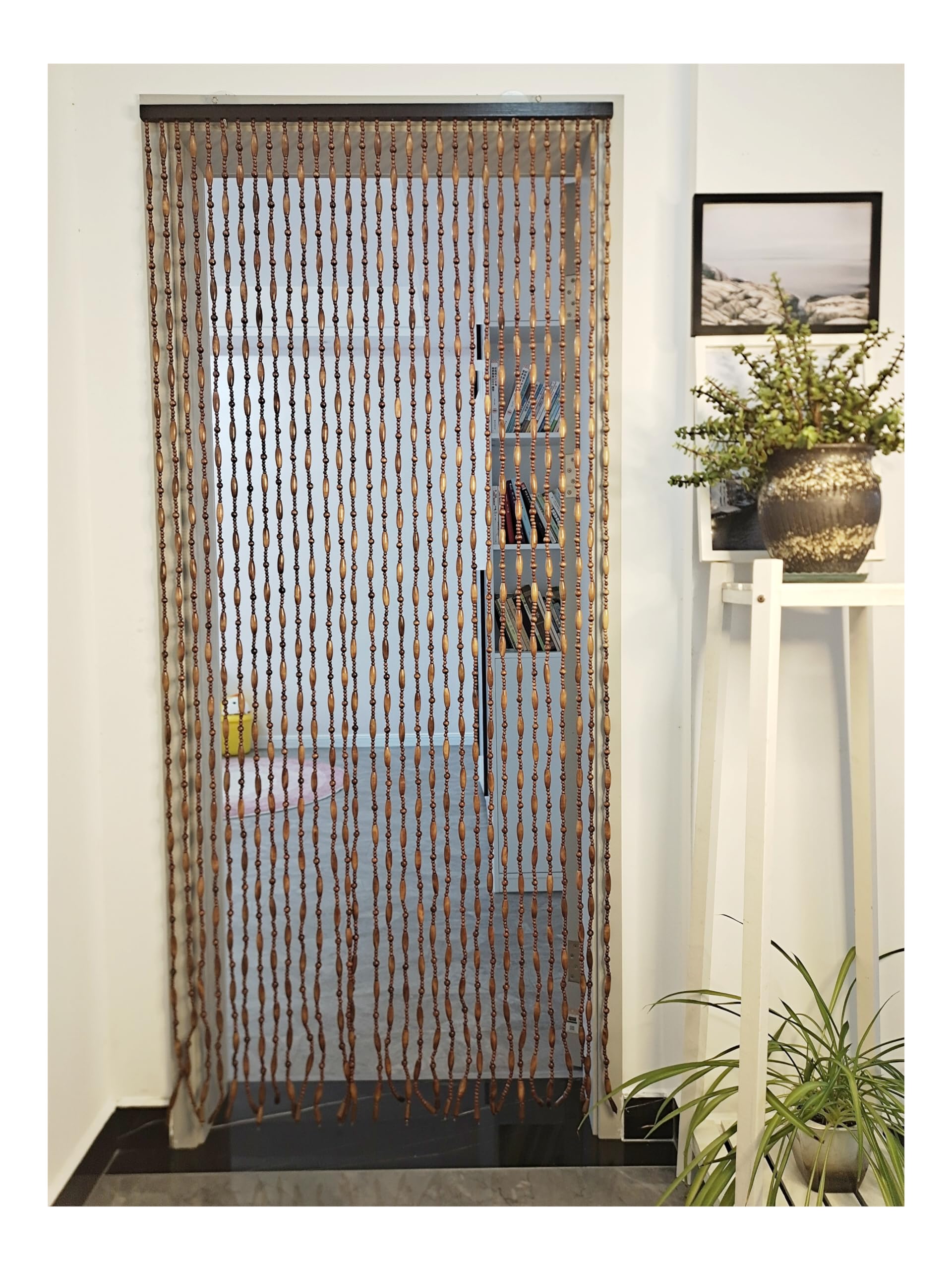 Türvorhang Holzperlenvorhang mit KreisdesignTüröffnung Vorhänge 90x200CM 31Leinen GHB1001K (Kaffee)