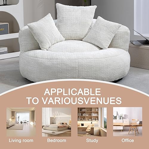 Miniatura 6 de Silla redonda extragrande de 42'', chaise lounge individual sofá cama tapizado con asiento profundo, silla bean bag de chenille con almohadas para