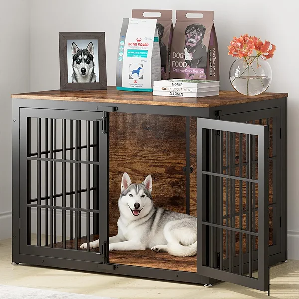 MOLKEI 41" Heavy Duty Dog Crate Furniture, Wooden Dog Cage Kennel for Medium and Large Dogs, Dog Kennel Indoor with Side Door, Decorative Pet House End Table, Brown