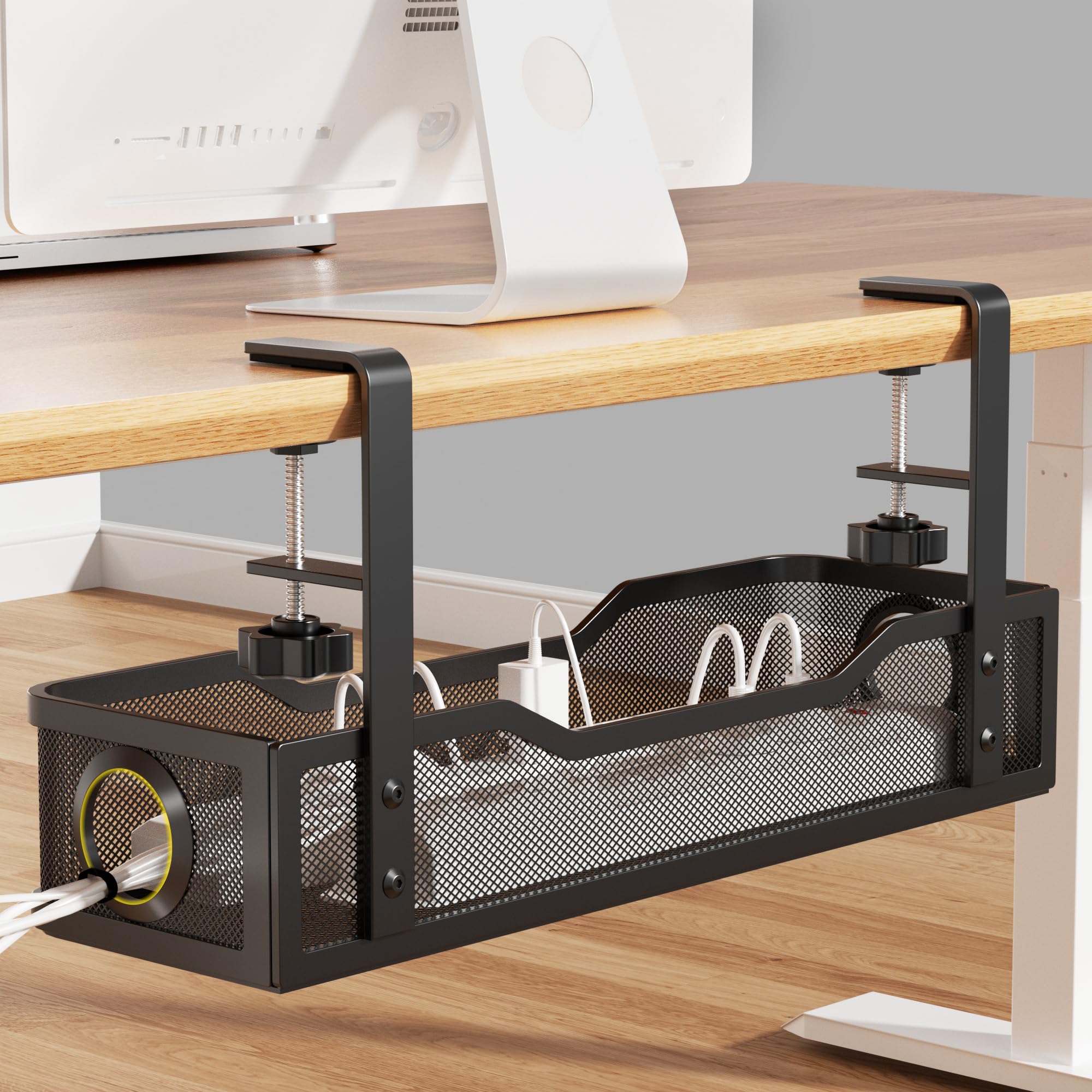Cinati Kabelmanagement-Ablage Unter dem Schreibtisch - Ohne Bohren, für Büro und Zuhause - Keine Schäden am Tisch (Schwarz-40.6cm - 1er Pack)