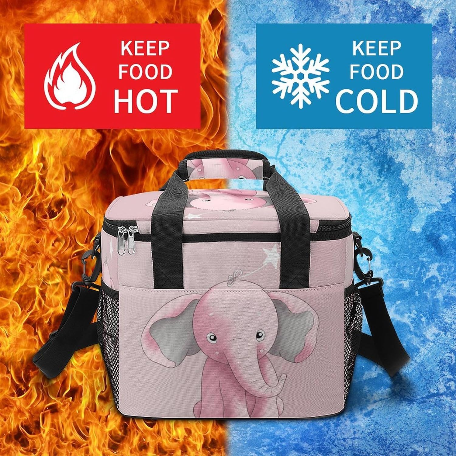 Pink Elephant Cooler Bags Portable Soft Cooler Bag Lightweight Ice Chest Insulated Lunch Bags Camping Cooler Bag Cooler Lunch Tote Coolers for Picnic Travel Beach