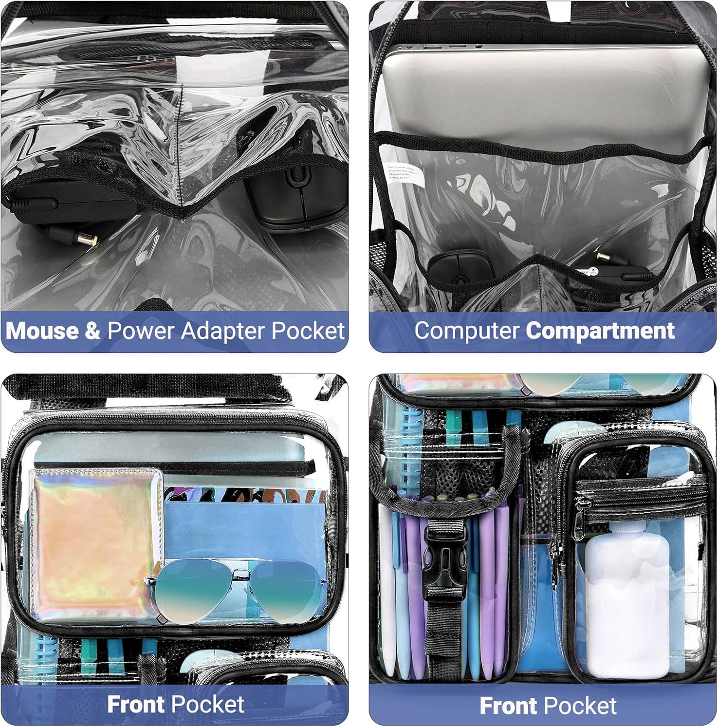 ZORFIN Clear Backpack 29L for School and Work, Large Transparent Bookbag with Reinforced Straps