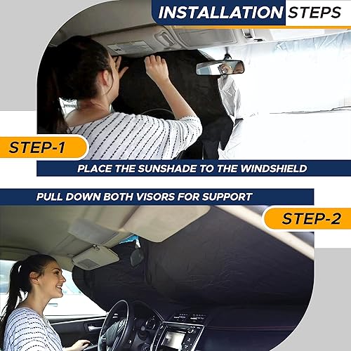 Miniatura 7 de EcoNour Parasol prémium para parabrisas de automóvil (azul) con bolsa de almacenamiento, poliéster 300T premium, protección ultravioleta superior,