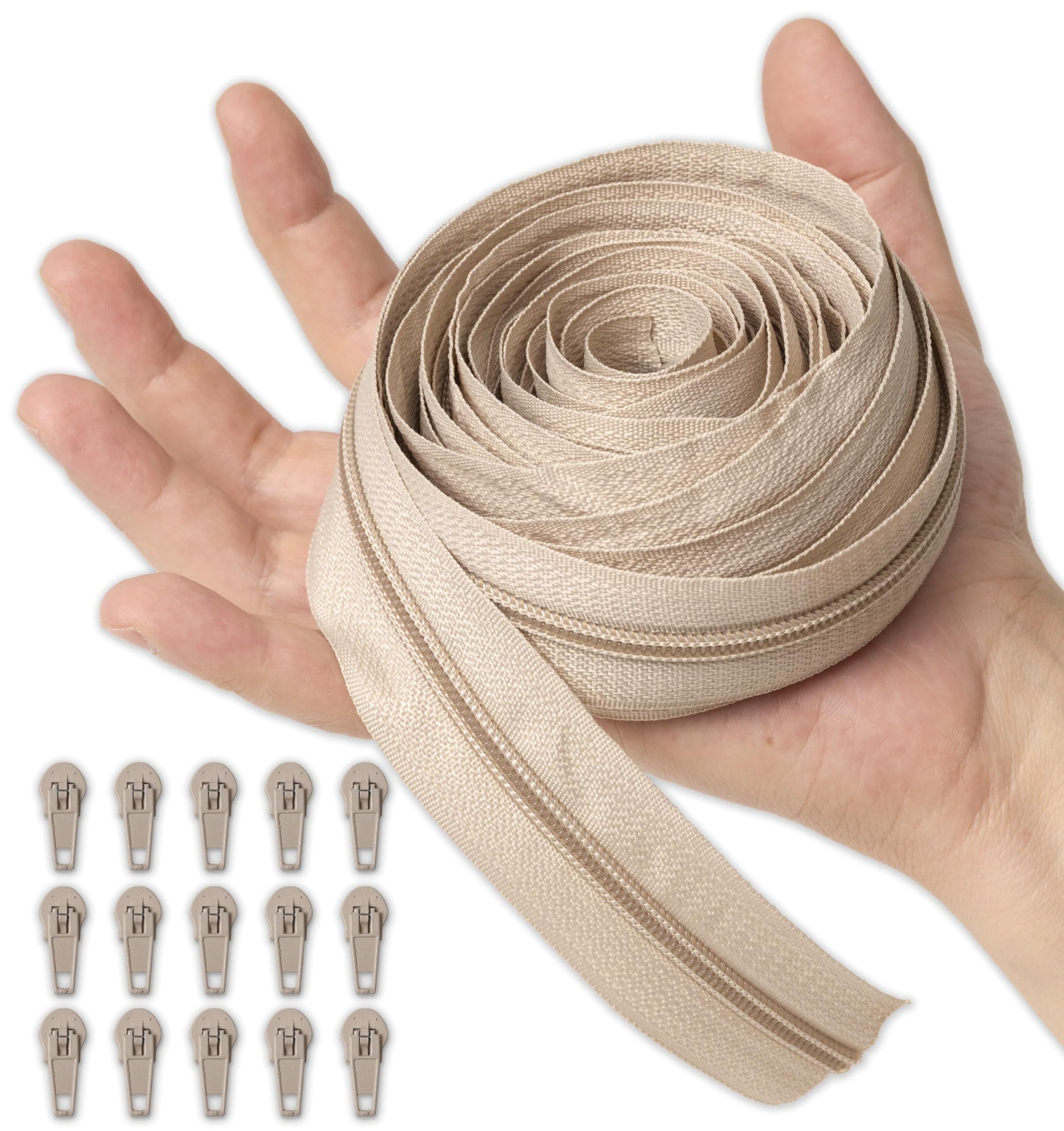 IPEA Zip Chain Continuous Size #5 Beige – [5 Metres + 15 Metal Sliders] – Made in Italy – Adjustable Zip for Sewing, Clothing, Accessories – Width 30 mm – Beige