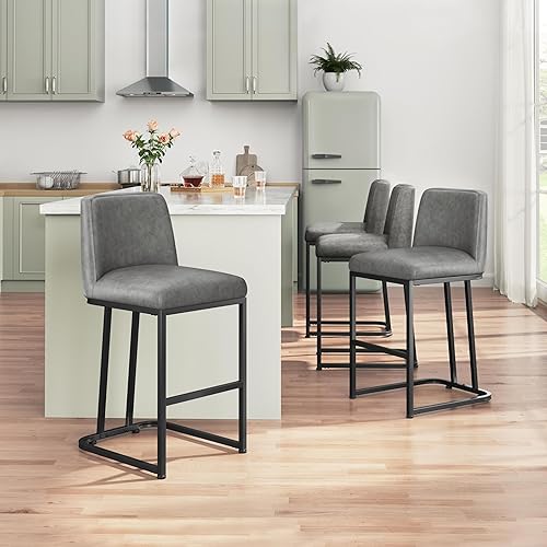 Miniatura 2 de Yaheetech Counter Height Bar Stools 24'' Kitchen Bar Stools Set of 4 Upholstered Modern Island Chairs with Back and Metal Legs Farmhouse Bar Chairs