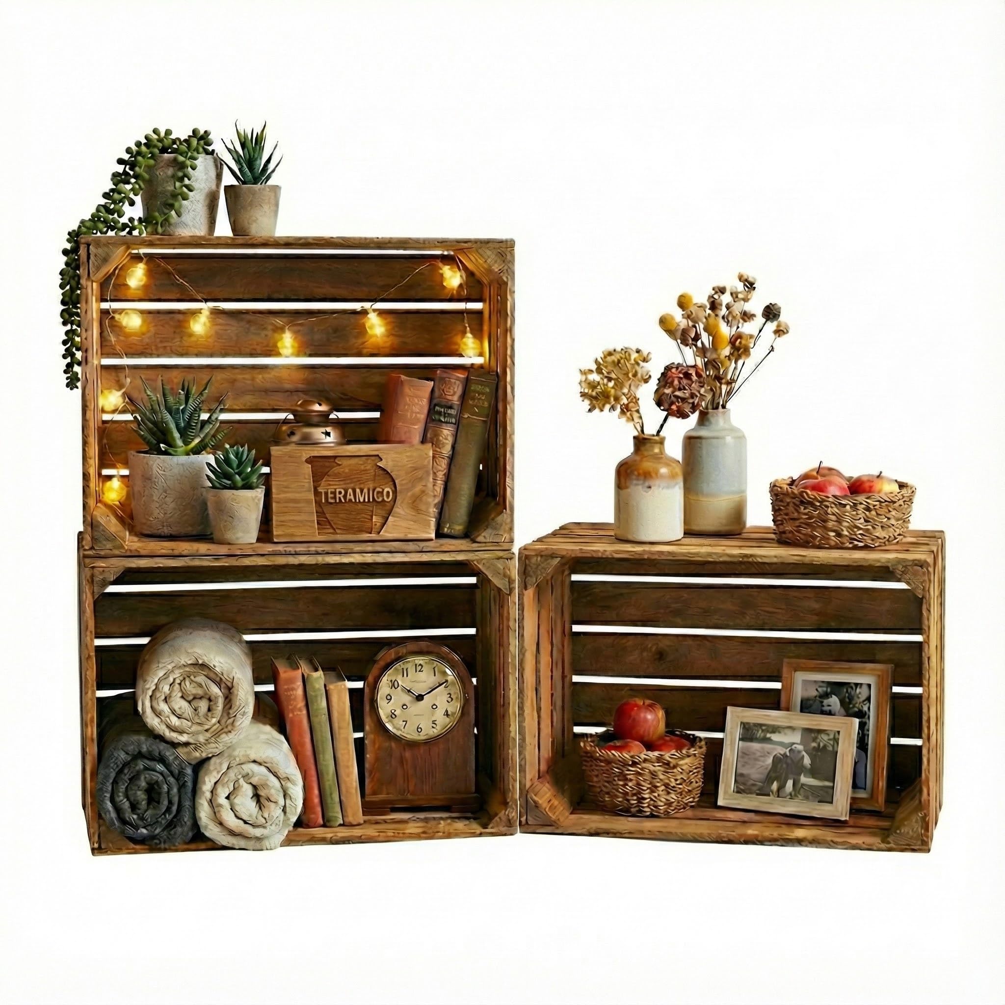 Caisses en bois rustiques 50x40x30cm pour rangement et brocante
