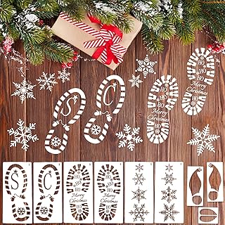 FOIMAS Christmas Santa Footprint Stencil,9pcs Snowflake Painting Stencil Large Elf Footprints Template for Craft Christmas Floor Decoration