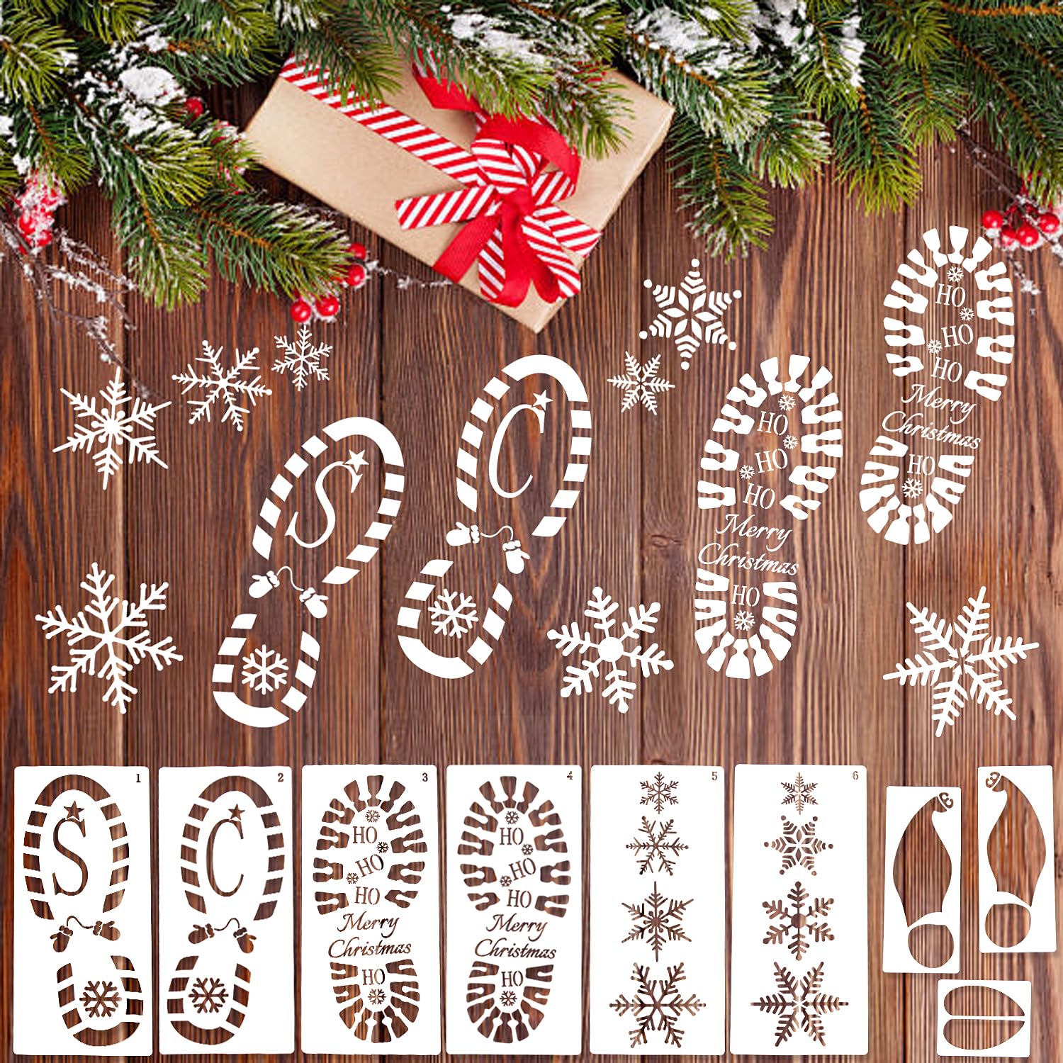 Pochoirs pied de Père Noël réutilisables, 9 grands modèles souples lavables pour sol