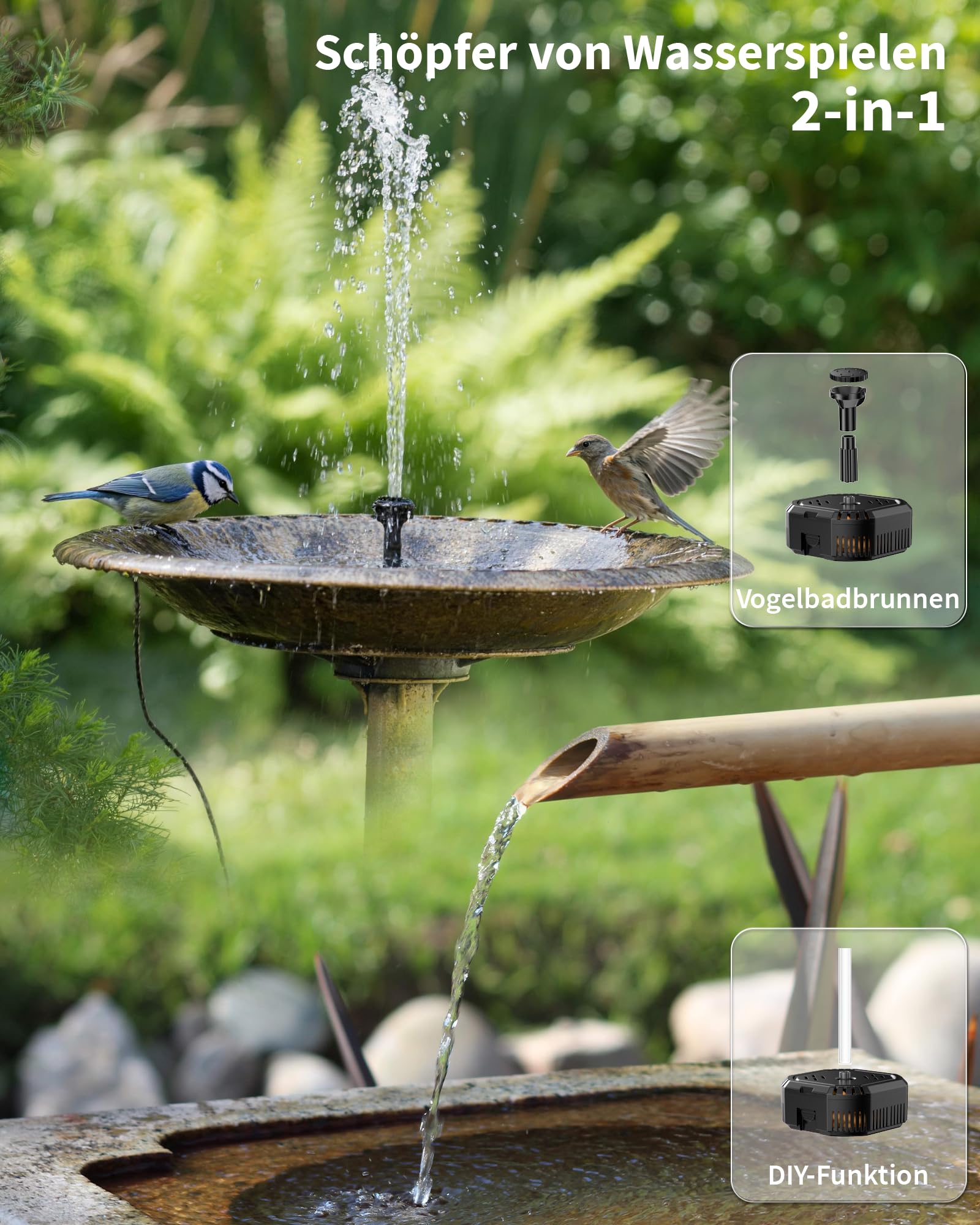 POPOSOAP 4 W Solar Springbrunnen mit Filter, Solar Teichpumpe für Vogelbad Fischbecken, Erzeugt Schöne Wasserinszenierungen & Reinigt Wasser