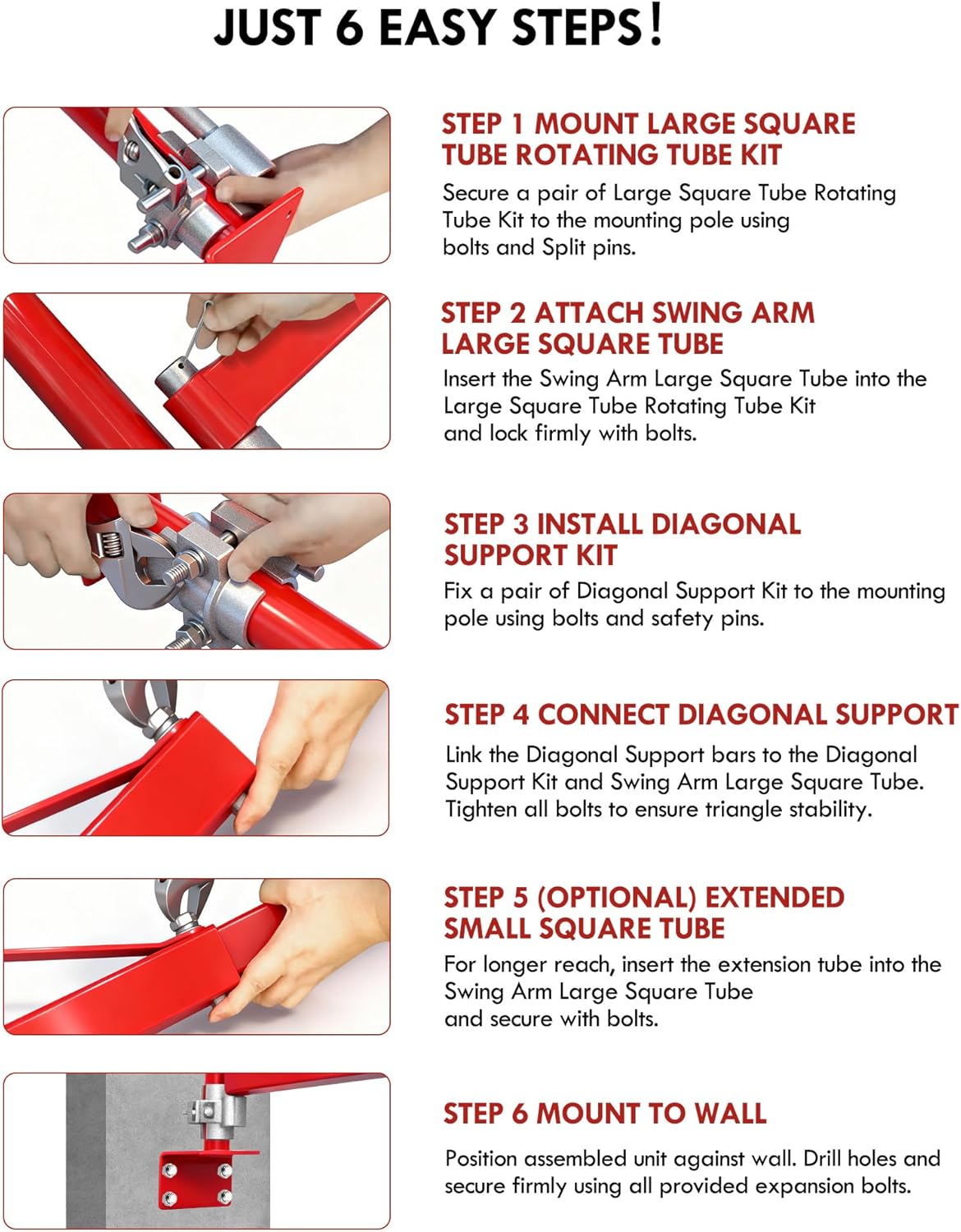 Wall Mount Jib Crane,1320 Lbs Max Load Capacity,Hoist Swing Arm with 180° Swivel Adjustable Pole,Heavy Duty Electric Hoist Support Arm for Hoist, Scaffolding Lift, Workshop, Garage, Warehouses