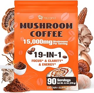 19-in-1 Mushroom Coffee, 90 Servings, 15,000mg Mushroom Blend with Turkey Tail, Cordyceps, Reishi, Lion's Mane & Chaga, Instant Coffee for Focus, Energy, Immunity & Digestion, Cafe de Hongos