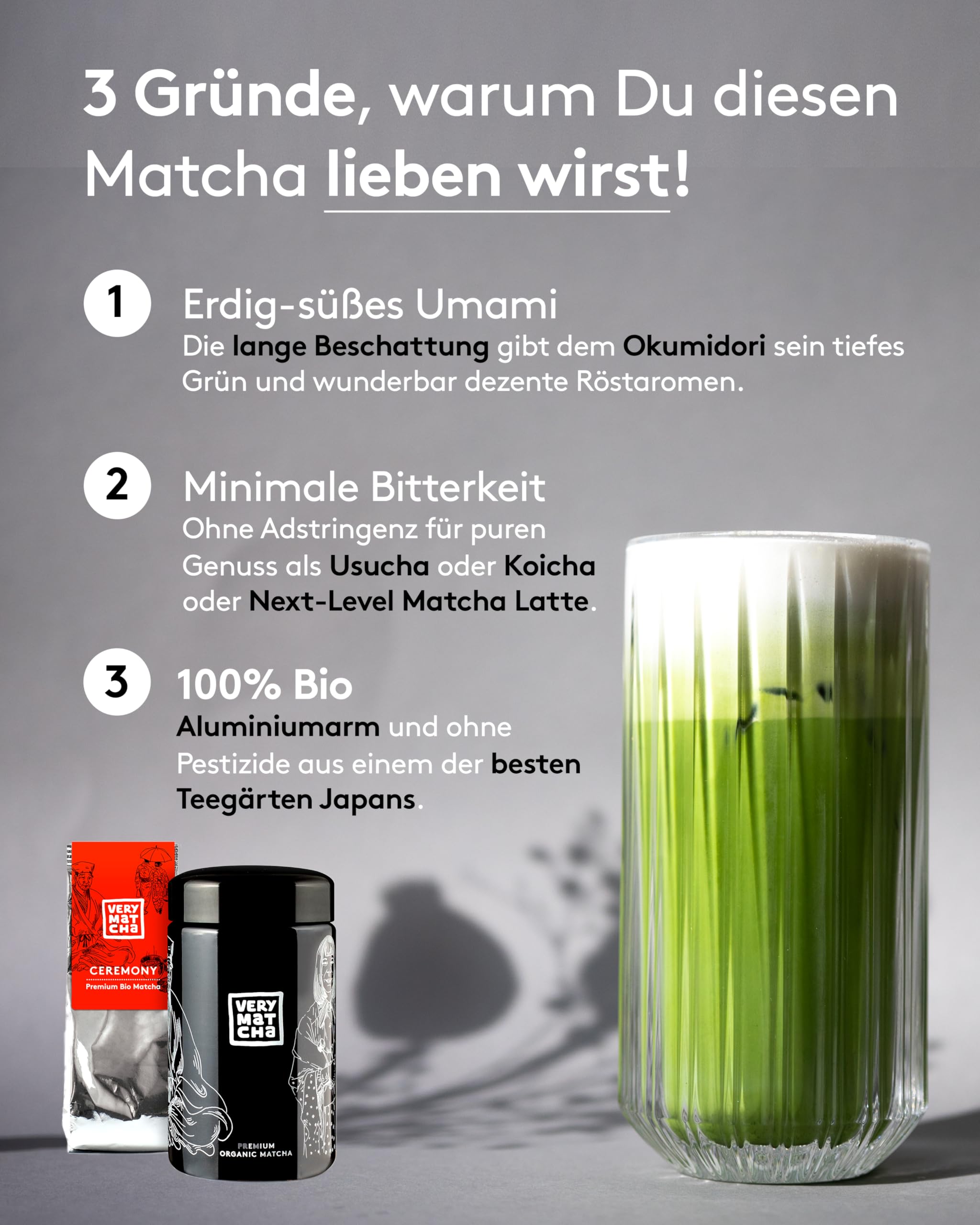 Very Matcha Ceremony Bio-Matcha 30g im Violettglas | Ceremonial Grade aus Japan | Okumidori Cultivar | Erste Ernte, 28 Tage beschattet | aus Tencha in Granitmühlen | für Teezeremonie & puren Genuss