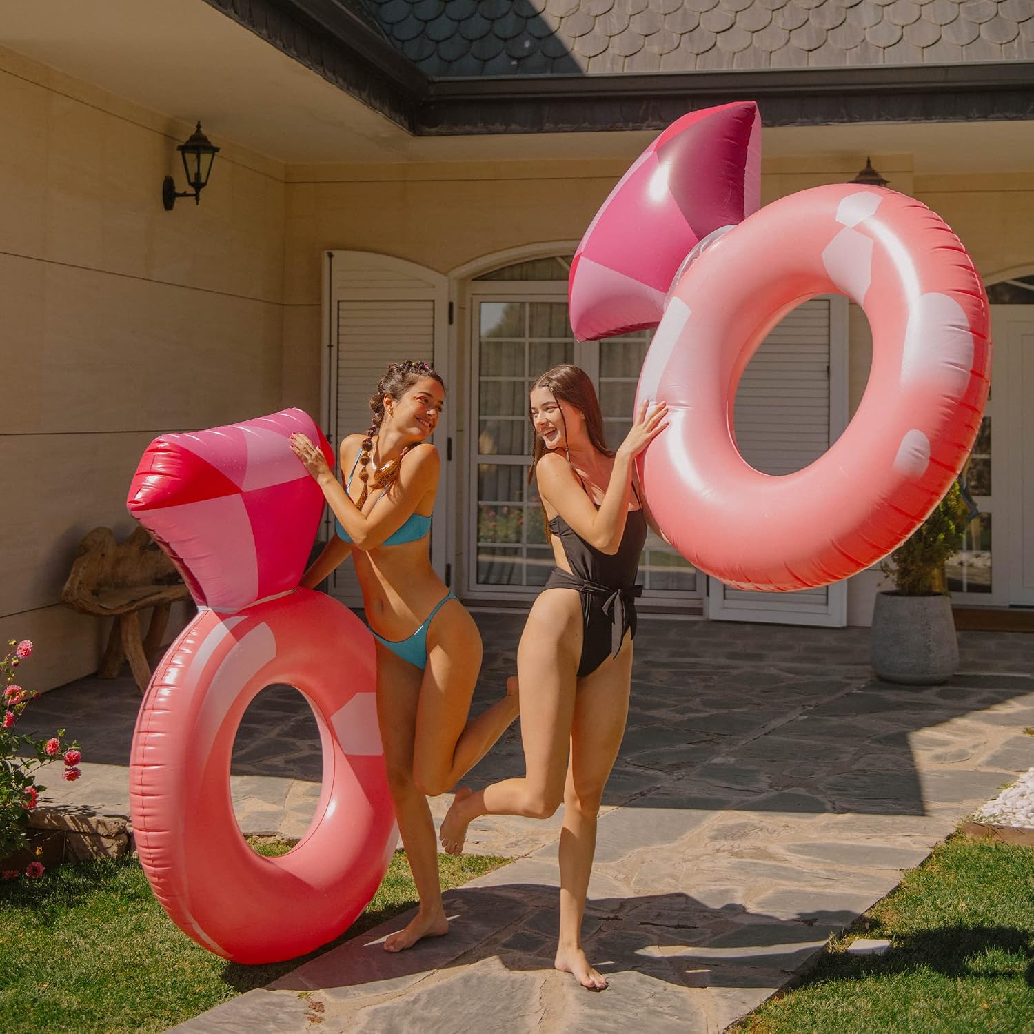 Float Joy Bachelorette Pool Floats for Adults Inflatable Diamond Ring Floatie 63" x 43" Bachelorette Party Favors Bride Pink Pool Float for Engagement Wedding Bachelorette Pool Party image 3