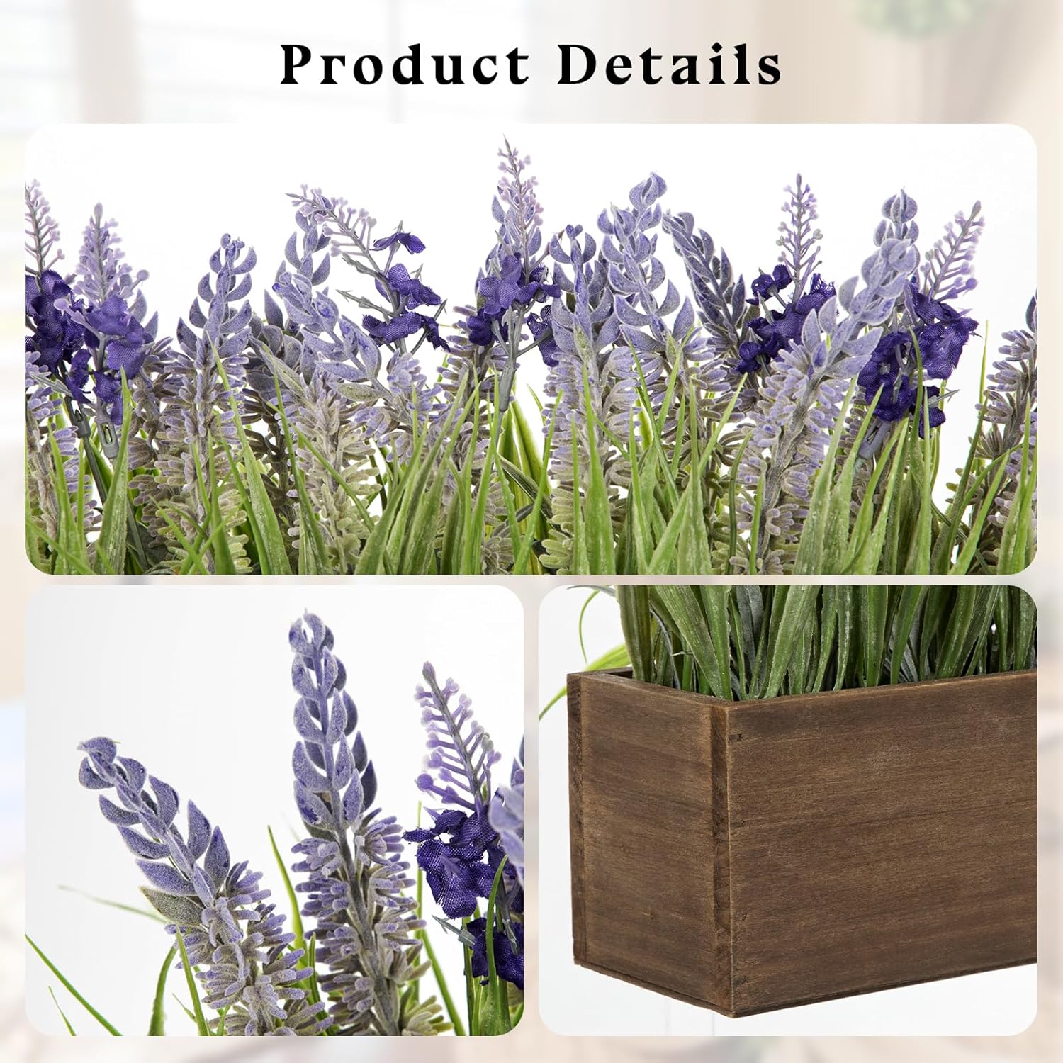 Artificial Lavender Flowers Arrangement in Rectangular Wood Planter Box, 10.6" Fake Potted Lavender Flowers, Faux Lavender Plant for Centerpieces, Entryway, Window Sill, Shelf, Home & Office Decor
