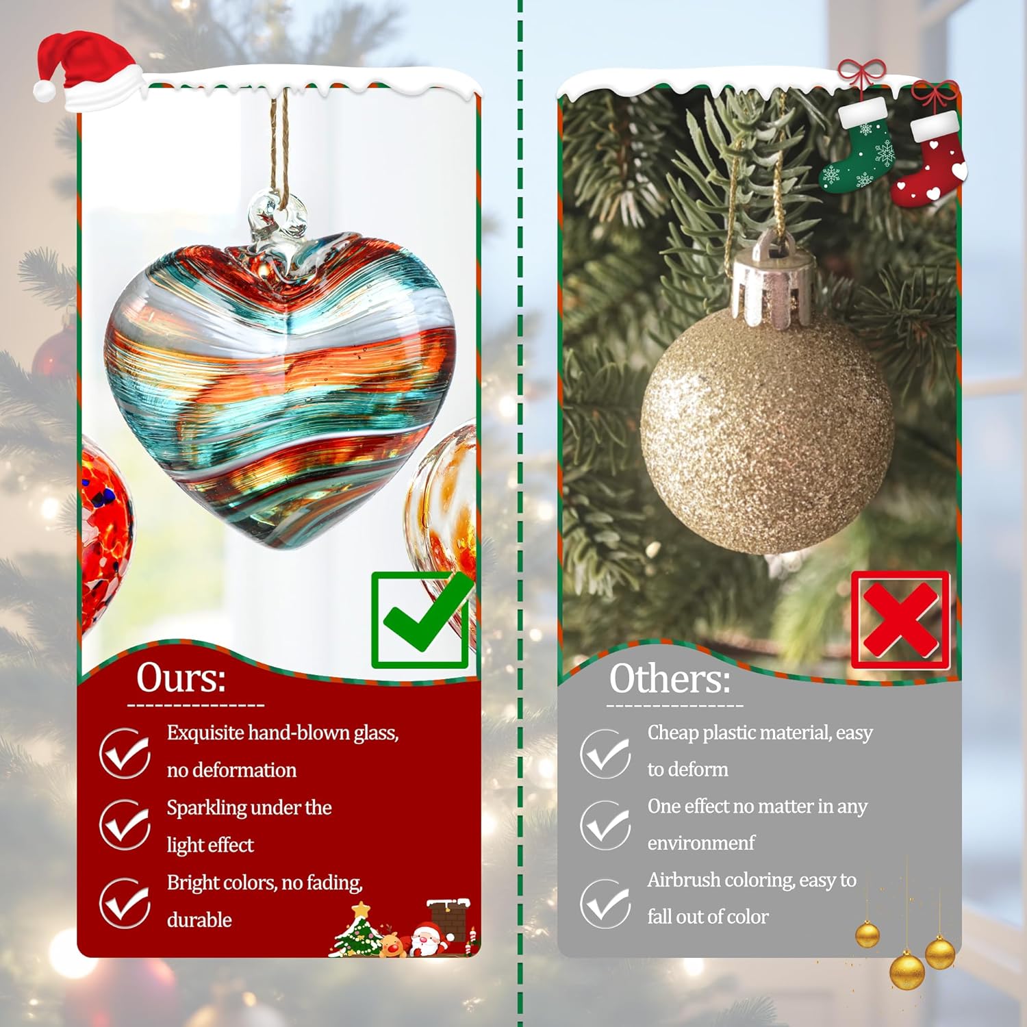 Hand Blown Glass Gazing Balls for Garden Red Heart Hanging 3.8" Friendship Balls for Gift Heart Shape Ornaments for Decoration (Red - C) - Image 2