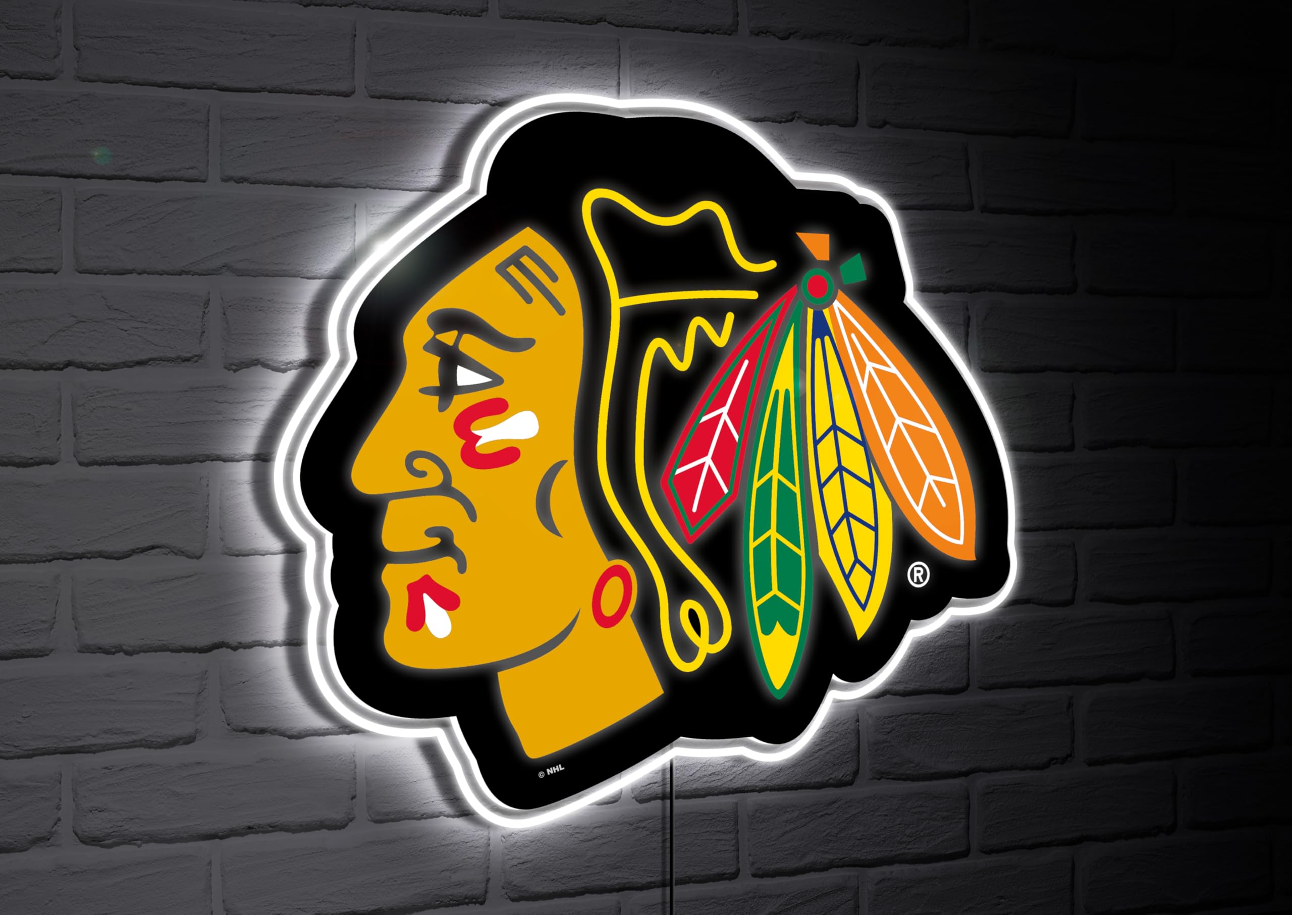 Team Sports America NHL Chicago Blackhawks Ultra-Thin LED Light Wall Sign Décor | Officially Licensed | 23 Inch Mascot Logo Shaped Wall Sign | Made in USA