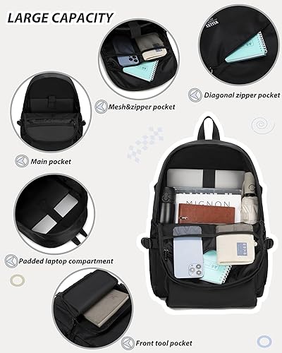 Miniatura 3 de Caoroky knight Mochila para portátil universitaria para hombres y mujeres, mochila grande para libros, ligera, mochila de viaje y día a día, Negro,