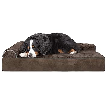 FurHaven Pet Dog Bed | Deluxe Orthopedic Goliath Quilted L-Chaise Couch Pet Bed for Dogs & Cats, Espresso, 3XL
