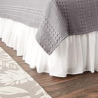 Greenland Home Fashions Cotton Voile Bed Skirt Queen Pure White 15-Inch Drop Lined - Romantic Sheer Ruffle Dust Ruffle