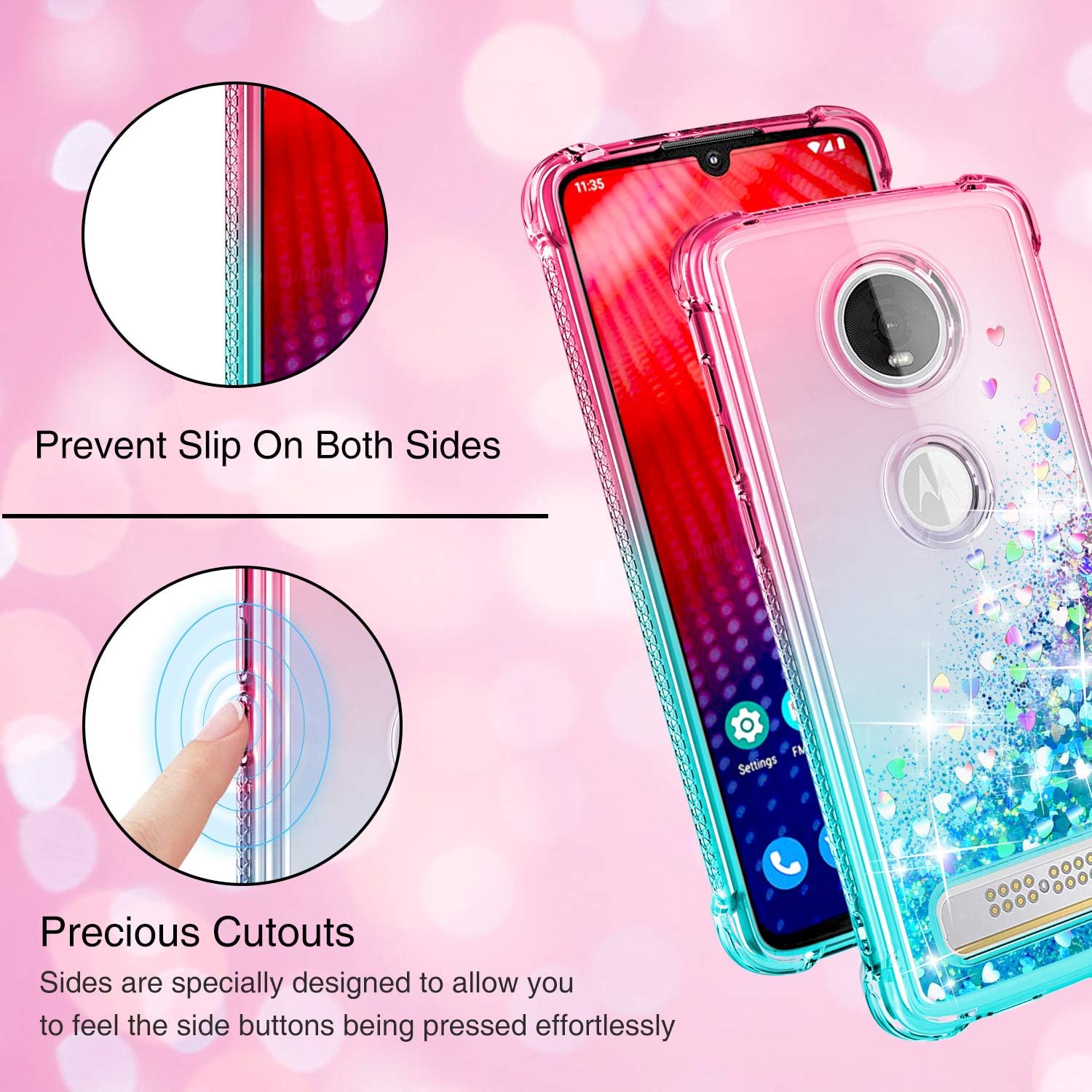 Compatible for iPhone Xs Max Case with HD Screen Protector for Women, Gritup Cute Gradient Liquid Glitter Bling Four-Corner Protective Soft TPU Phone Case for iPhone Xs Max APink/Teal