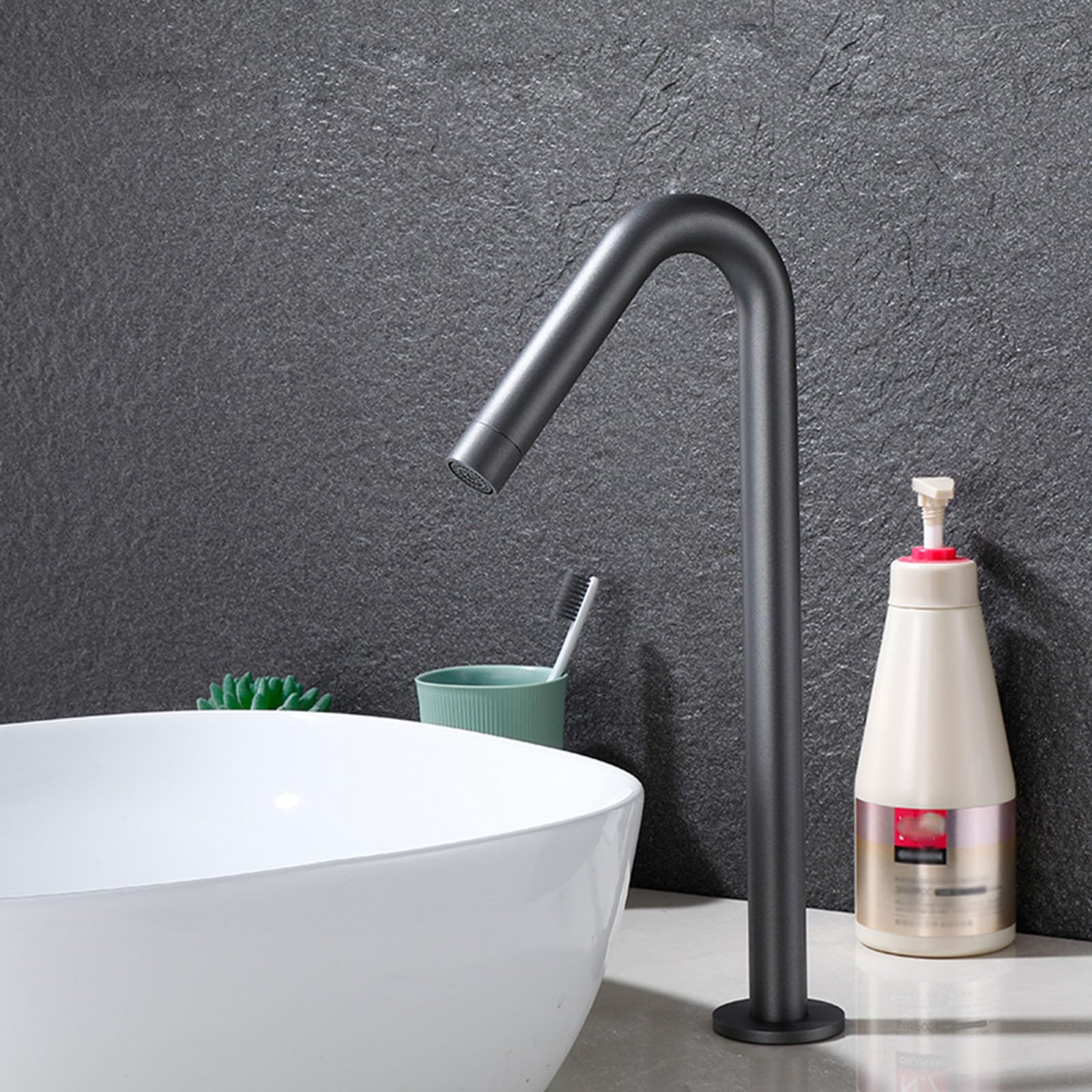 HCFYAUIS Gray Infrared Bathroom Basin Mixer Tap Automatic Sensor Hot & Cold Water Tap ed Tall Sink Faucet for Modern Bathrooms Touchless Design