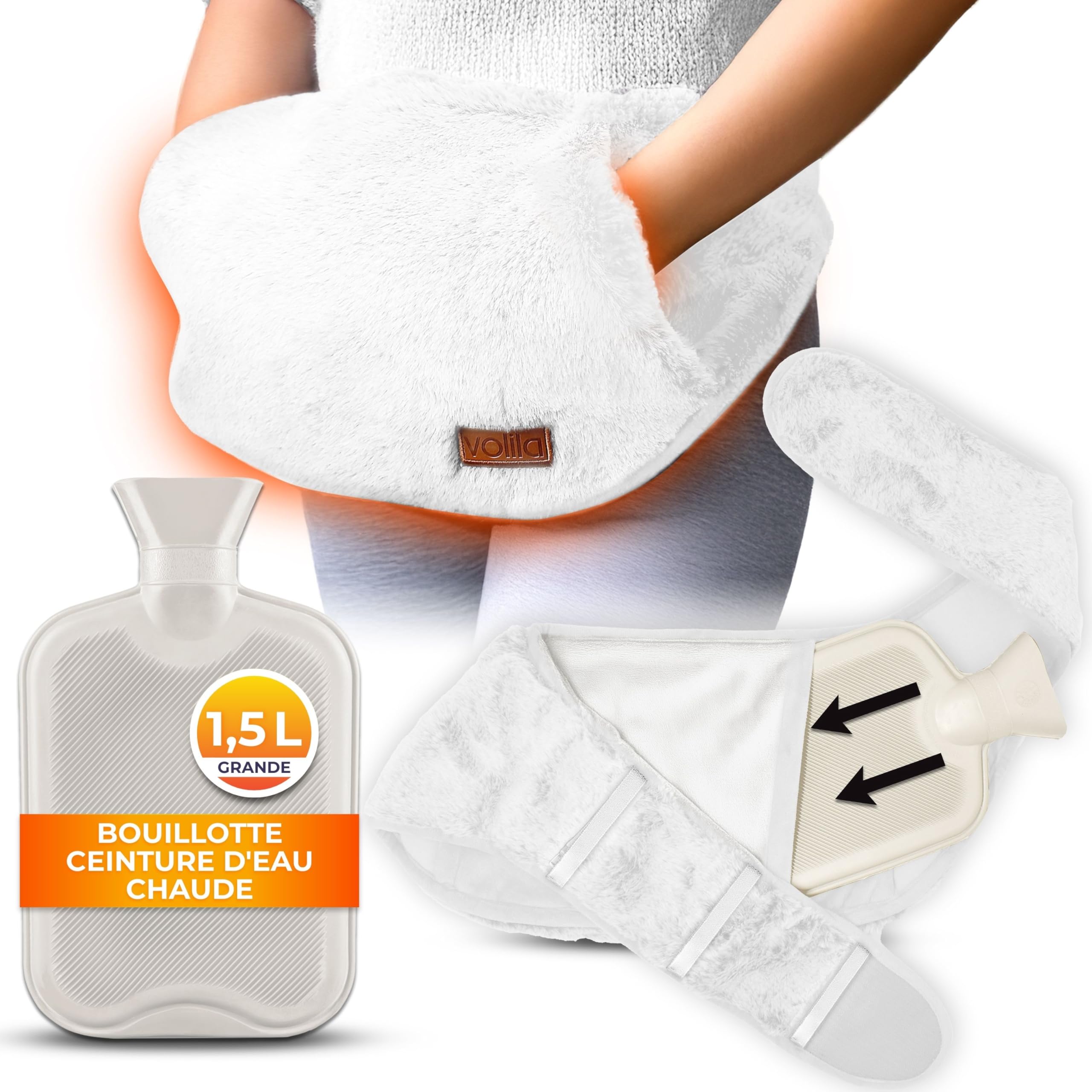 Bouillotte Ceinture d'Eau Chaude - 1,5L Ceinture Bouillotte de Luxe, Douce et Portable pour Soulager les Douleurs Menstruelles (Blanc)