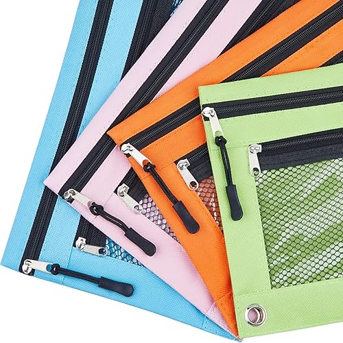 Miniatura 7 de Estuche para lápices para carpeta de 3 anillas, paquete de 2 bolsas con cremallera con doble capa, soporte de malla transparente para ventanas,