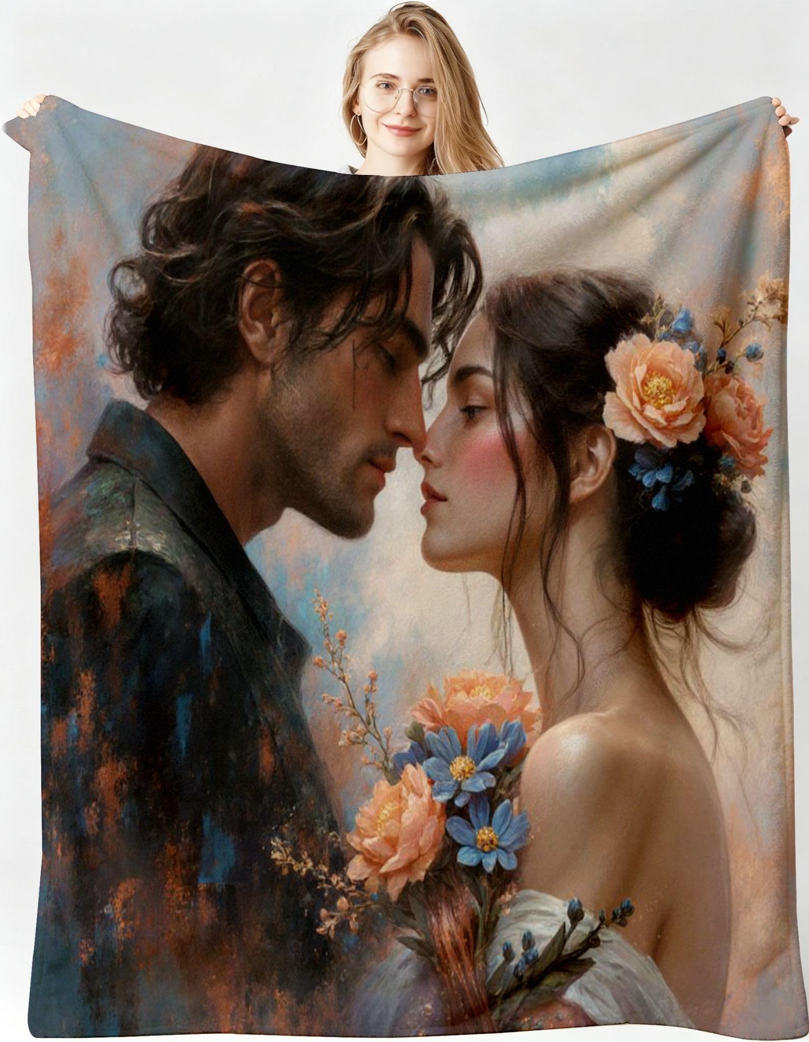 Manta Franela Sherpa 3D Pareja Florida 240x260cm para Cama 180-A375