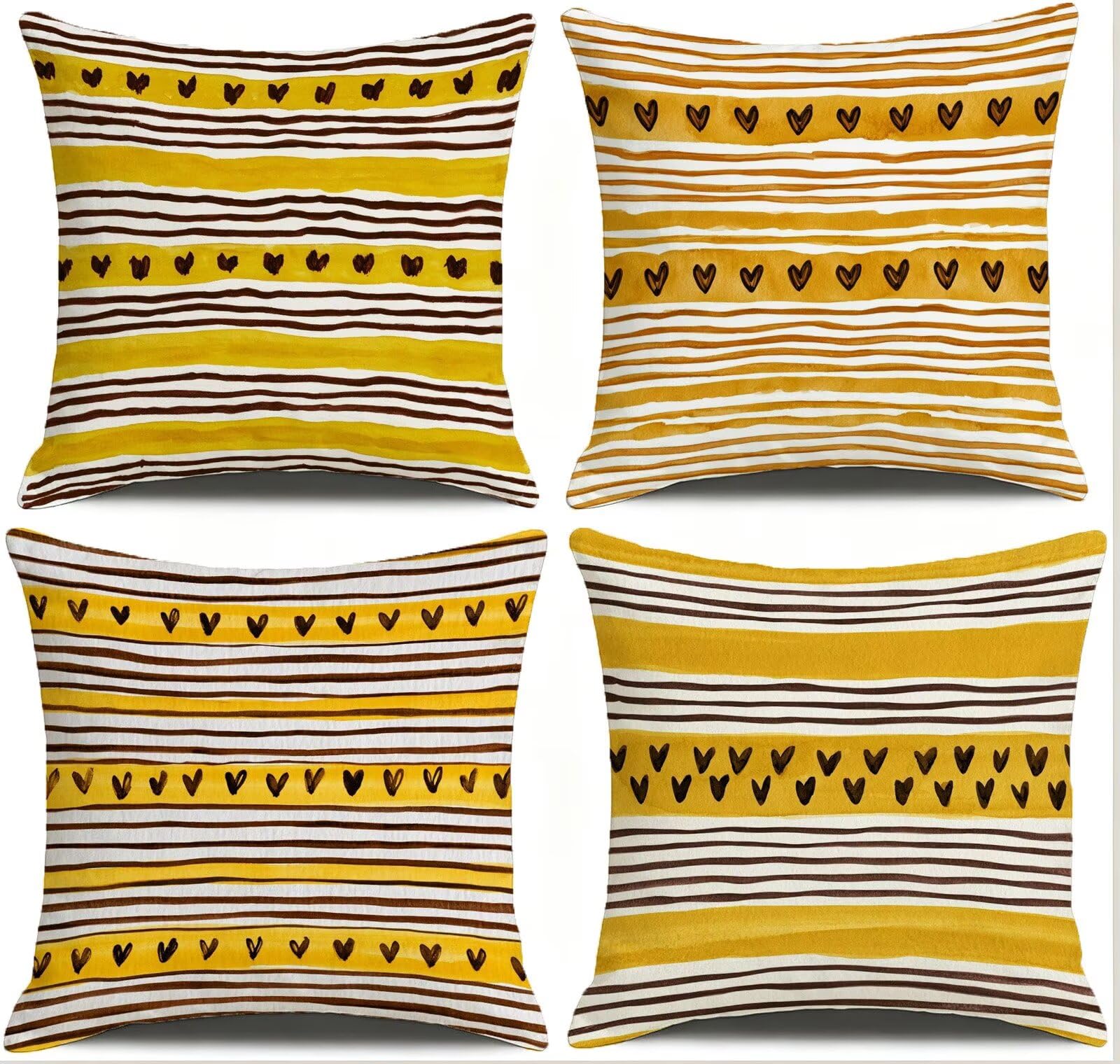 Coussin Exterieur Impermeable Jaune, Taie Oreiller 65x65 Set de 4, Cod-3811