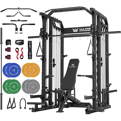 Major Fitness Drone2 Smith△ Machine – All-in-One Home Gym Squat Rack with Weight Bar, Dual LAT Pull-Down Systems & Cable Crossover Machine