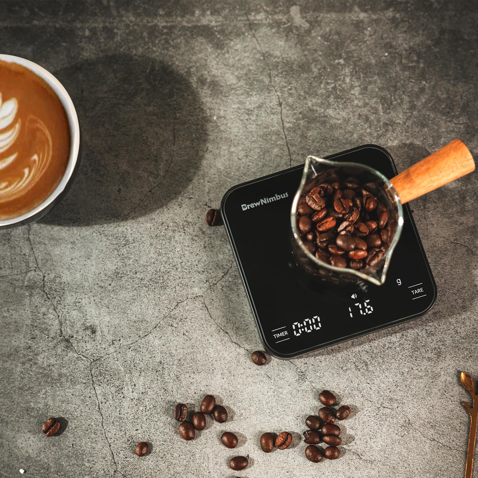 Kaffeewaage mit Timer, wiederaufladbare Espressowaage, 2 kg/0,1 g, präzise digitale Kaffeewaage für Espresso & Übergießen, 4 Modi (manuell, Auto, Verhältnis, Wasserfluss), gehärtetes Glas