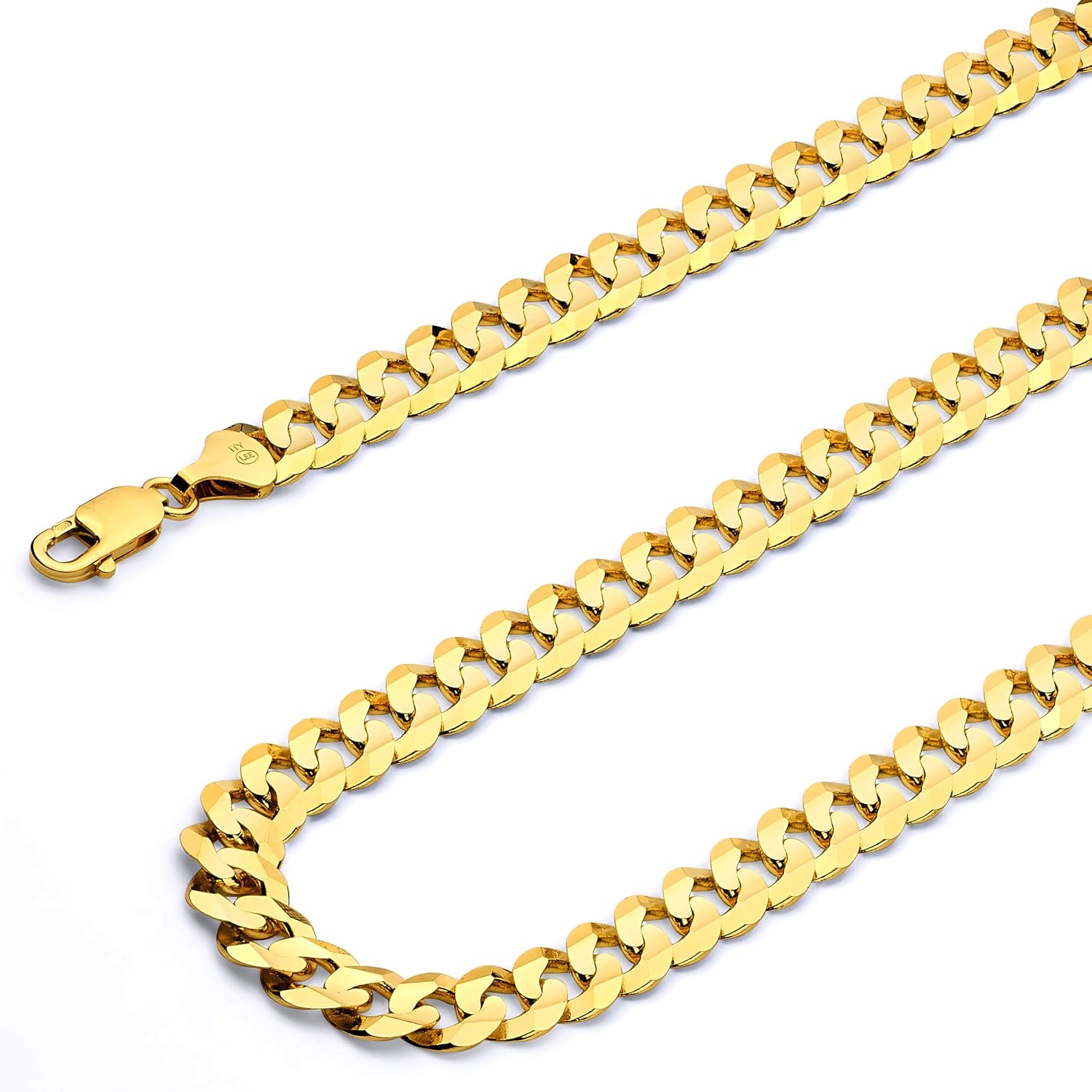 14k REAL Yellow/White/Two Tone Gold Solid 14mm, 12mm, 9.5mm, 8mm, 7mm, 6mm, 5mm, 4mm, 3mm, 2.5mm, 2mm Cuban Concave Curb Chain Necklace/Bracelet