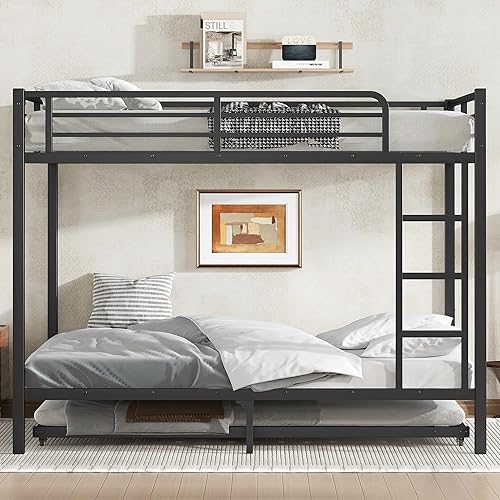 Miniatura 25 de Harper & Bright Designs Litera de metal completo sobre tamaño matrimonial para adultos, marco de cama de metal resistente con escalera y correas de