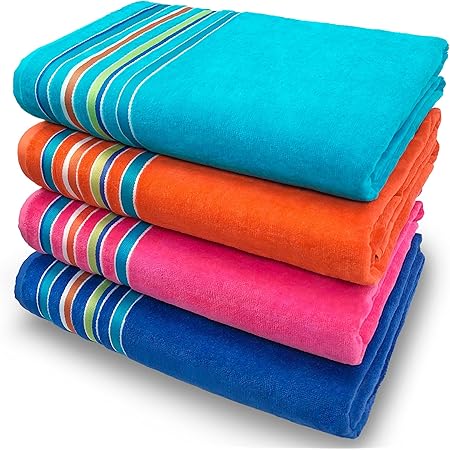 Softerry Ocean Stripes Beach Towel - 30x60 Inches, 100% Cotton, Terry Velour, Rugby Style Print